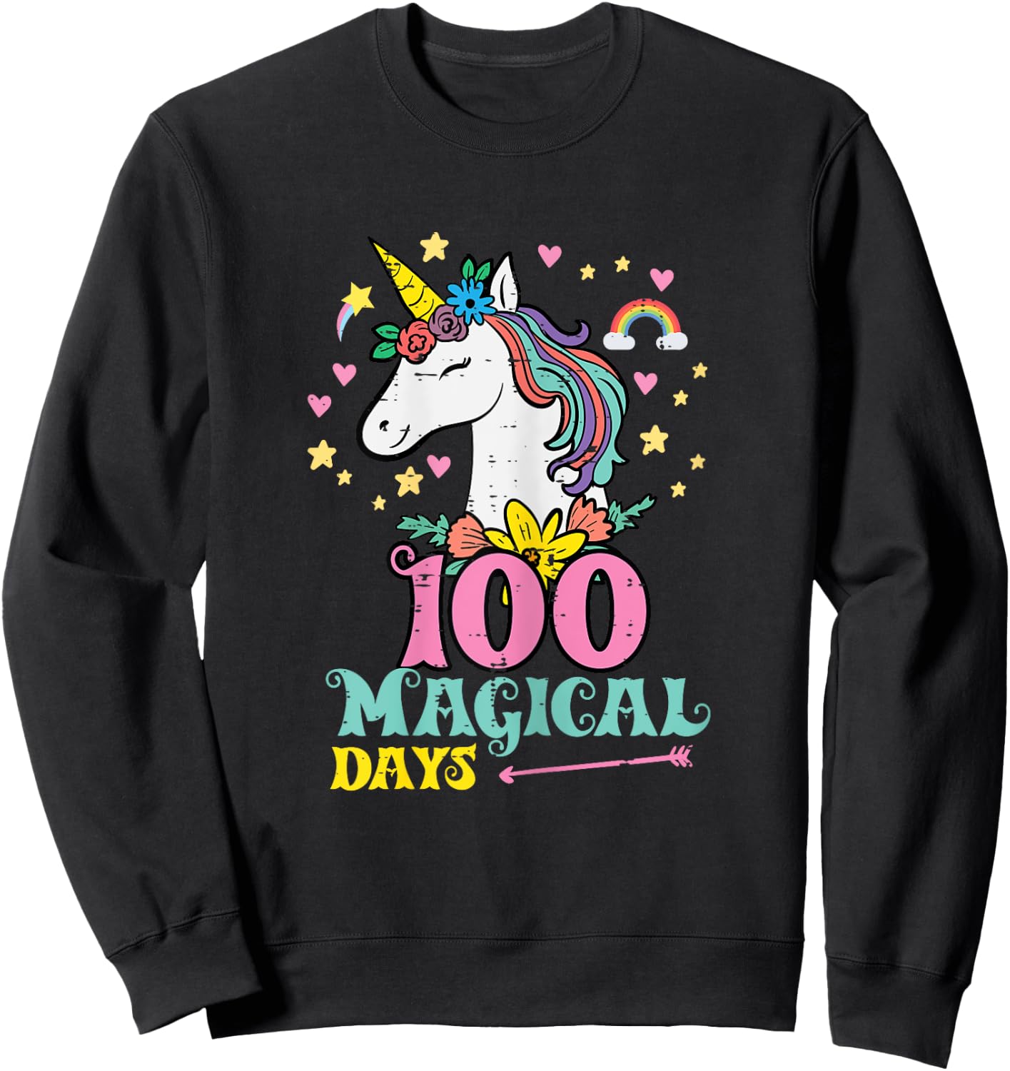 100 Days Unicorn 100th Day School Teacher Women Girls Kids Sweatshirt - Sweatshirt | Black