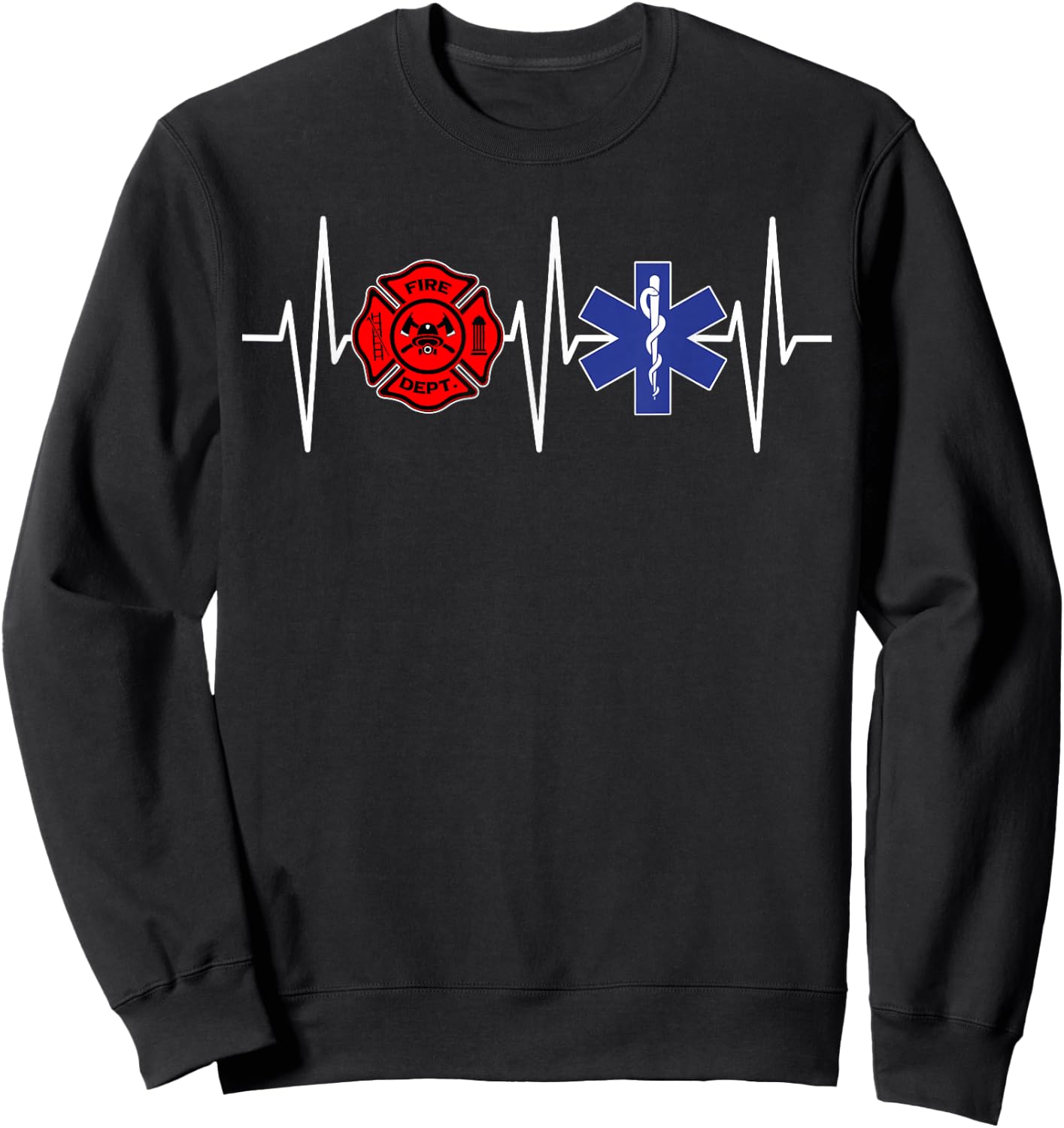 Firefighter EMT Shirt Heartbeat Paramedic EMS Firefighting Sweatshirt - Sweatshirt | Black