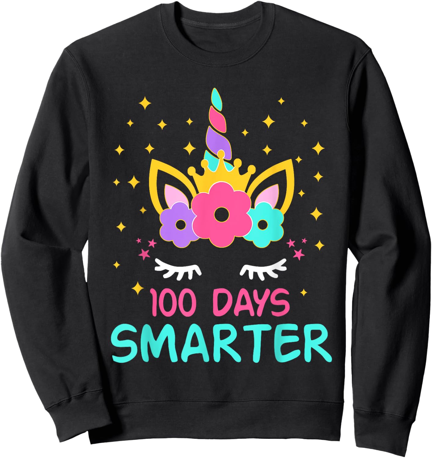 100 days of school Cute Unicorn 100th Day Of School Girls Sweatshirt - Sweatshirt | Black