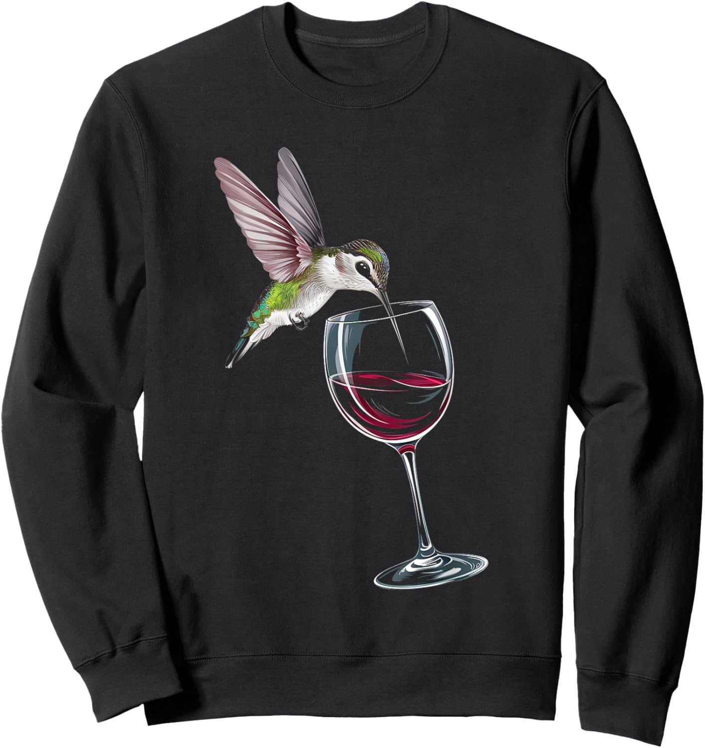 Hummingbird Drinking Red Wine From Wine Glass Wine Lover Sweatshirt - Sweatshirt | Black