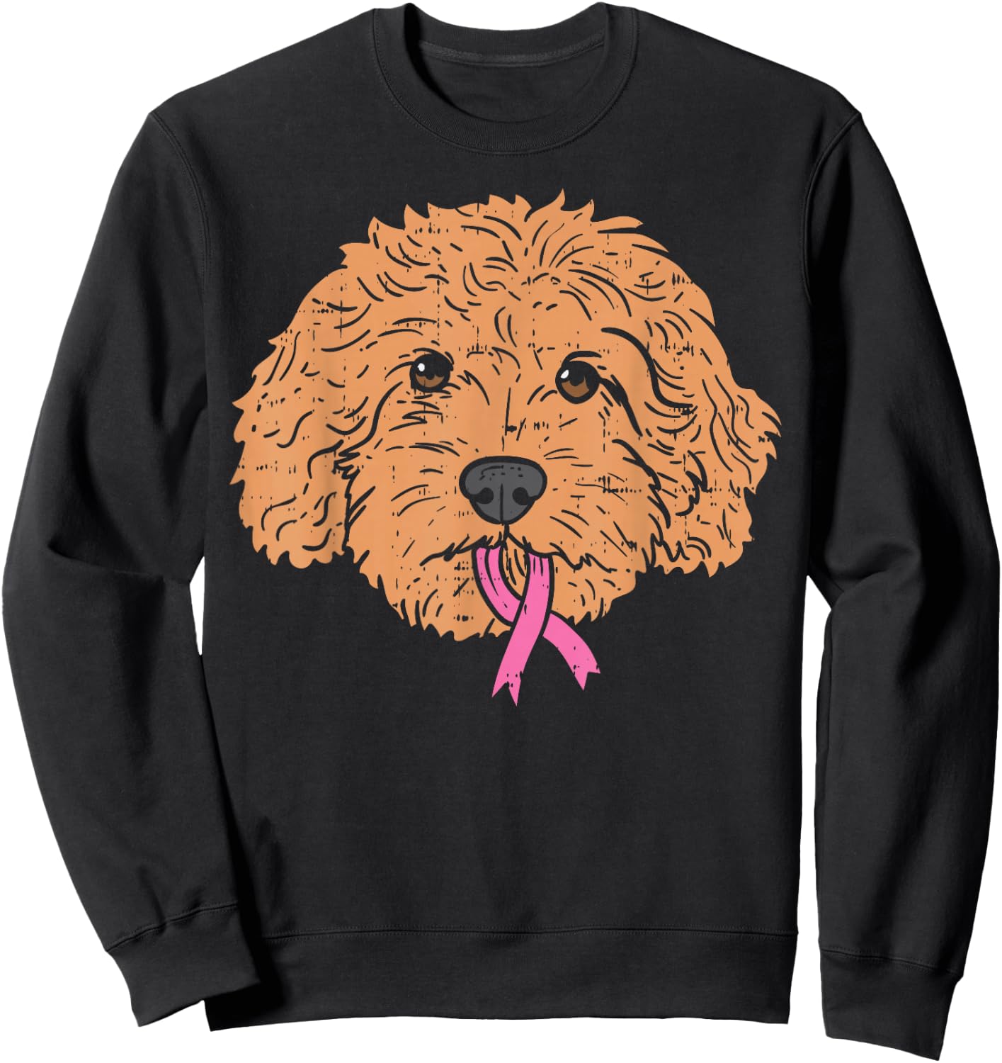 Goldendoodle Dog Ribbon Breast Cancer Awareness Support Gift Sweatshirt - Sweatshirt | Black
