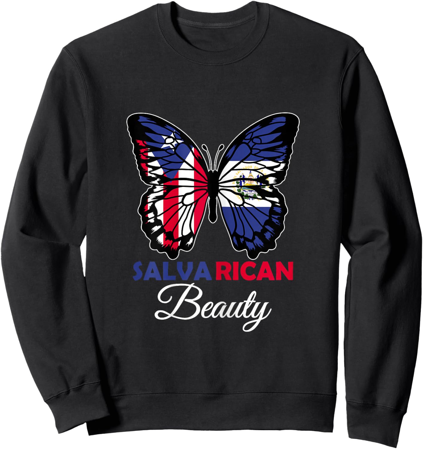 Salvarican Beauty Butterfly Heritage Salvador Puerto Rico Sweatshirt - Sweatshirt | Black