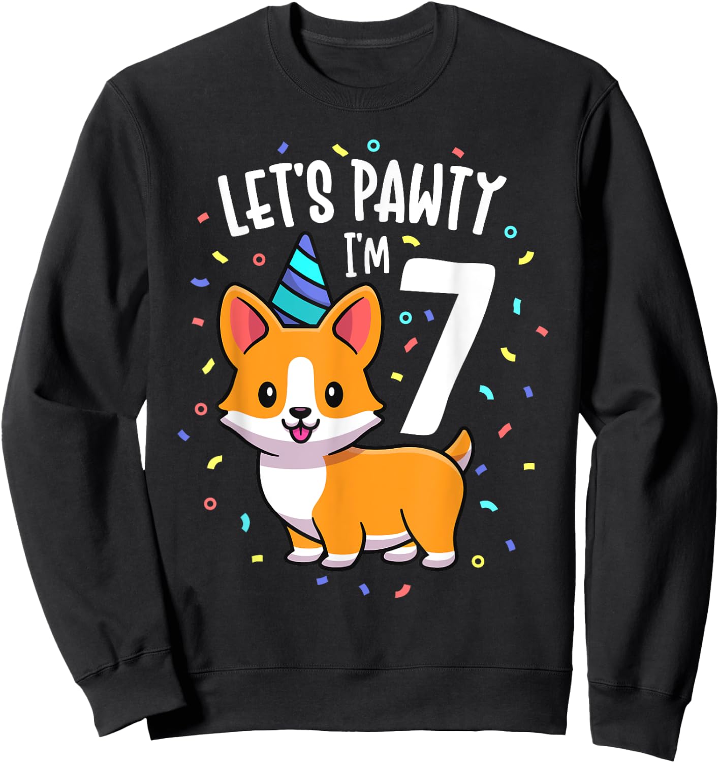 7 Years Old Corgi Dog Lover 7th Birthday Party Outfit Kid Sweatshirt - Sweatshirt | Black