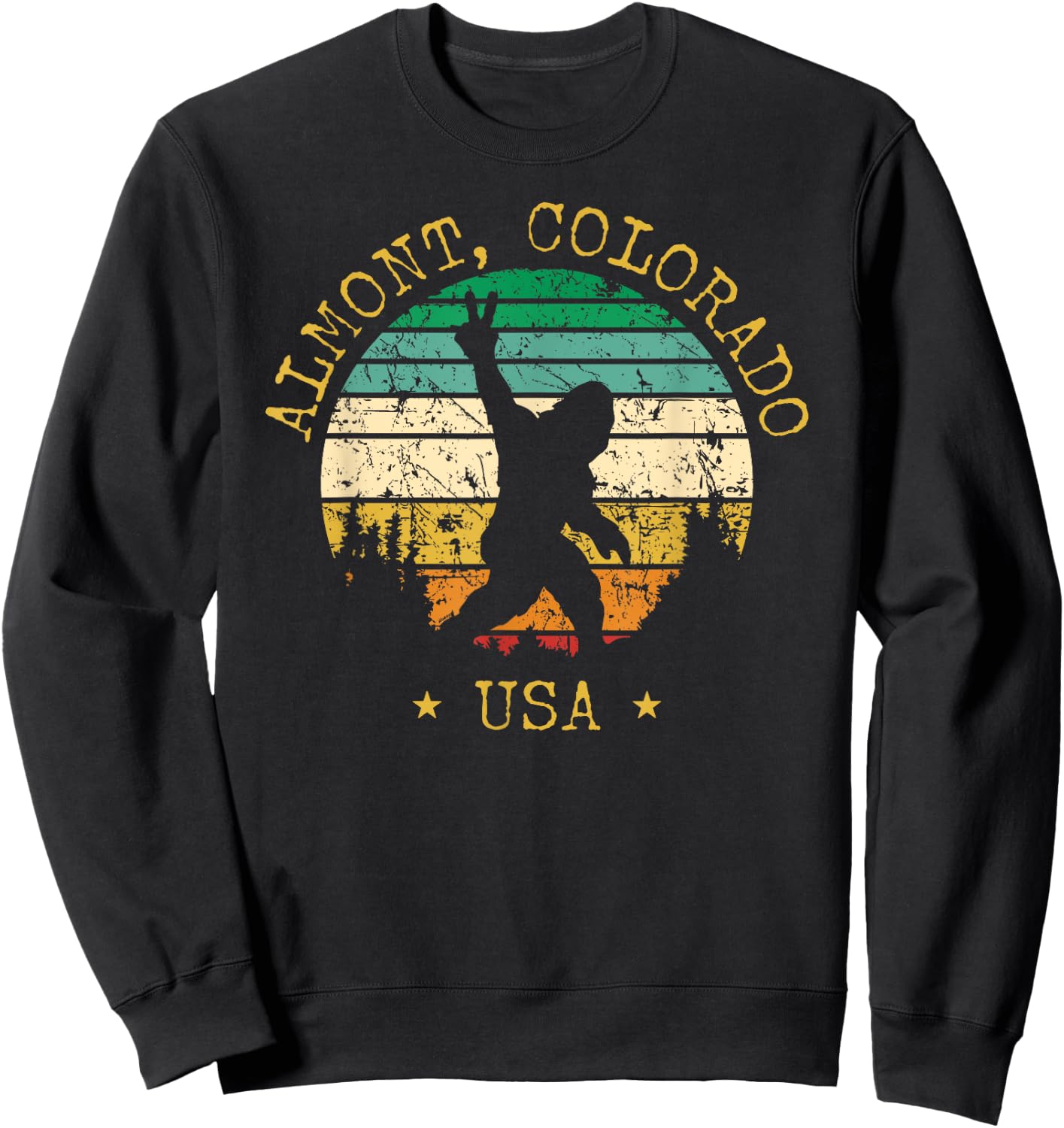 Almont Colorado USA Sasquatch Peace Sign Bigfoot Design Sweatshirt - Sweatshirt | Black