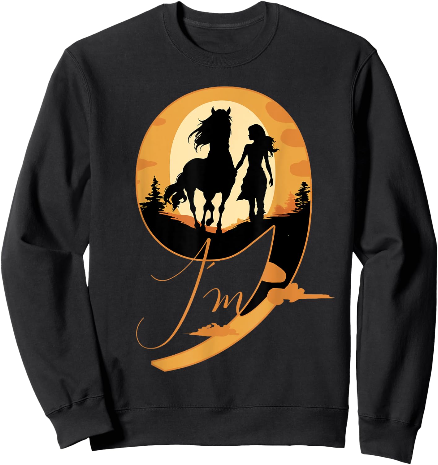 9th Birthday Horse 9 Years Girls Horses Rider Sweatshirt - Sweatshirt | Black