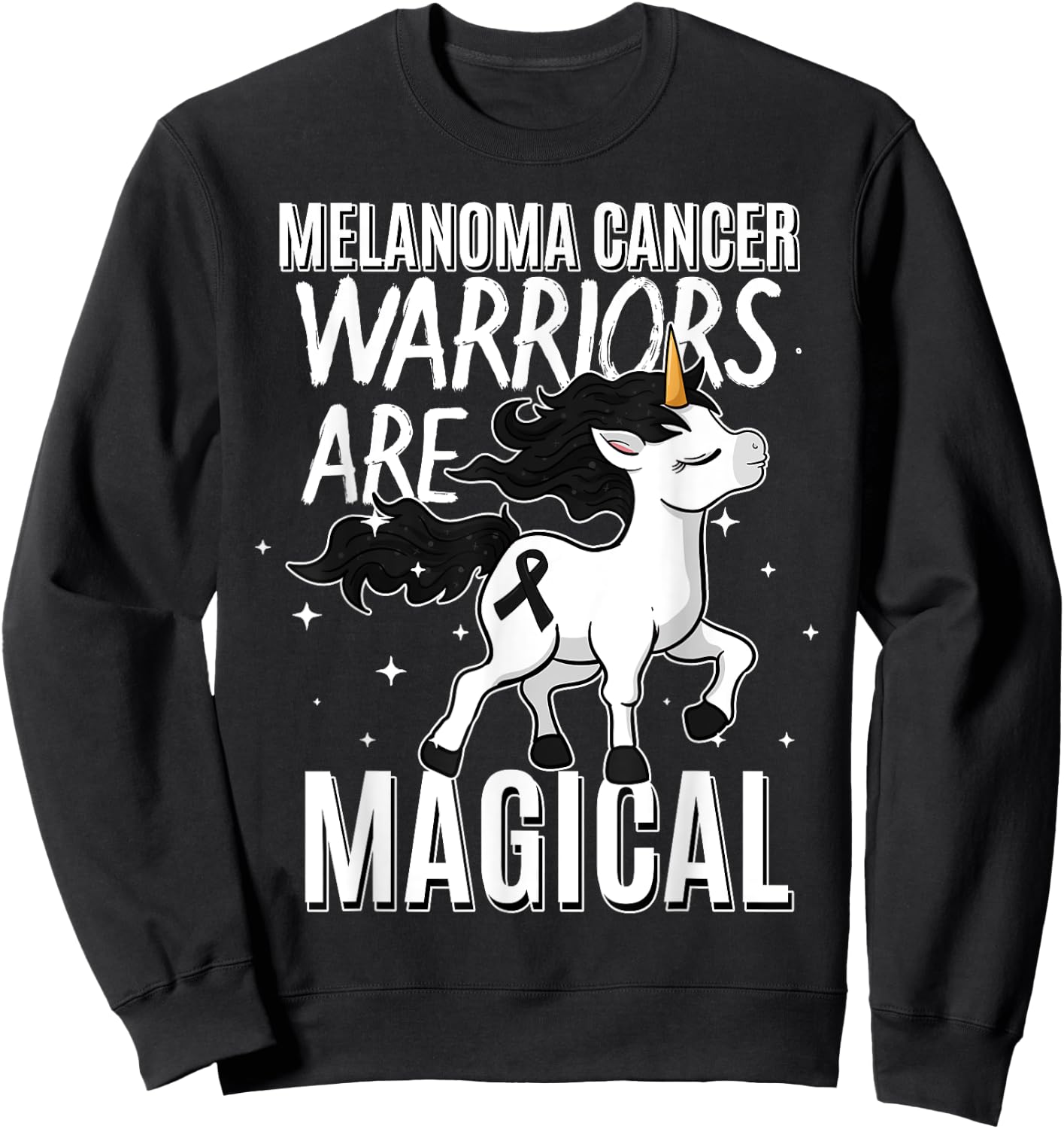 Melanoma Cancer Magical Unicorn Black Ribbon Dermatologist Sweatshirt - Sweatshirt | Black