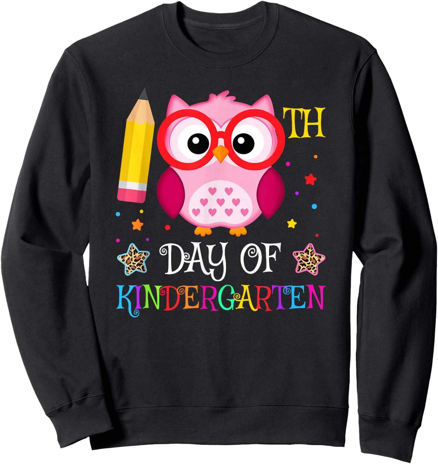 100th Day Of Kindergarten Owl lover Kids Girls Leopard Sweatshirt - Sweatshirt | Black