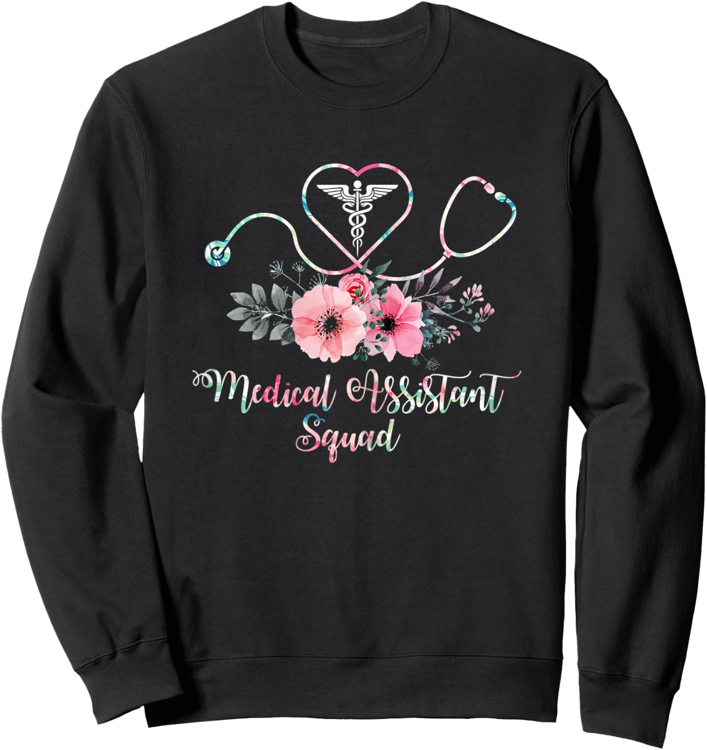 Cute Medical Assistant Squad Costume Stethoscope Floral Sweatshirt - Sweatshirt | Black