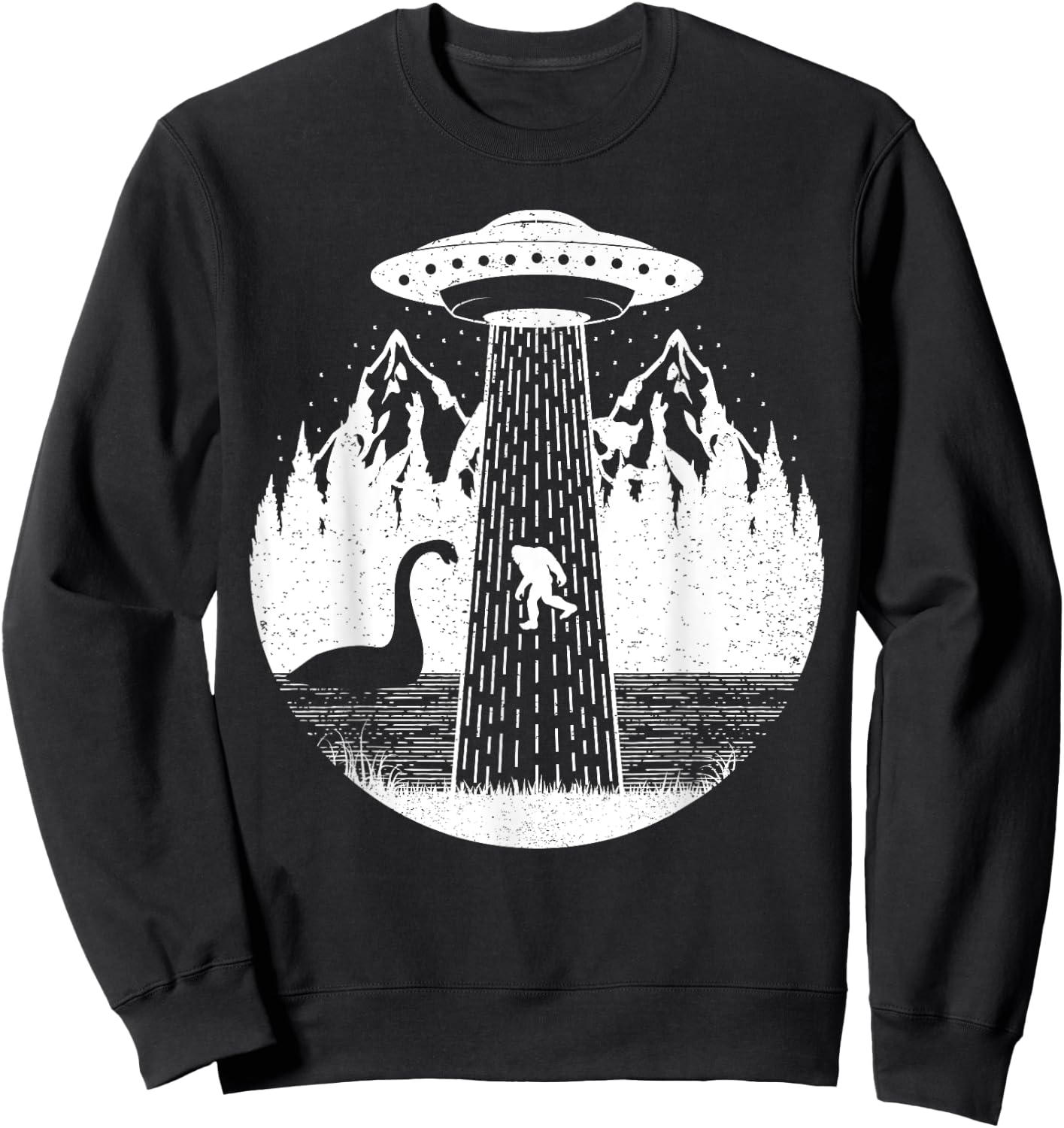 Bigfoot Ufo Abduction Funny Sasquatch Loch Ness Monster Sweatshirt - Sweatshirt | Black