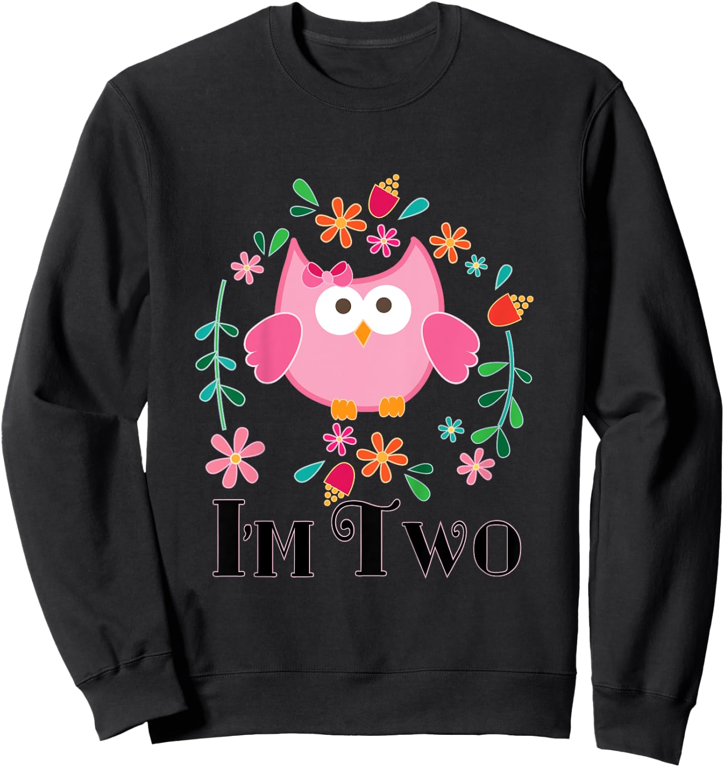 Kids 2nd Birthday Cute Owl 2 Year Old Girl Sweatshirt - Sweatshirt | Black