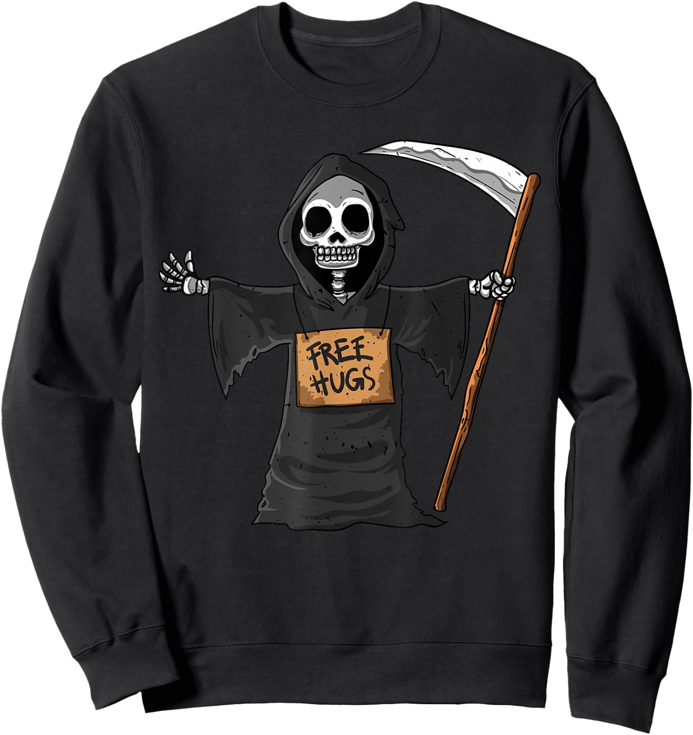 Free Hugs Grim Reaper Halloween Party Cosplay Lazy Costume Sweatshirt - Sweatshirt | Black