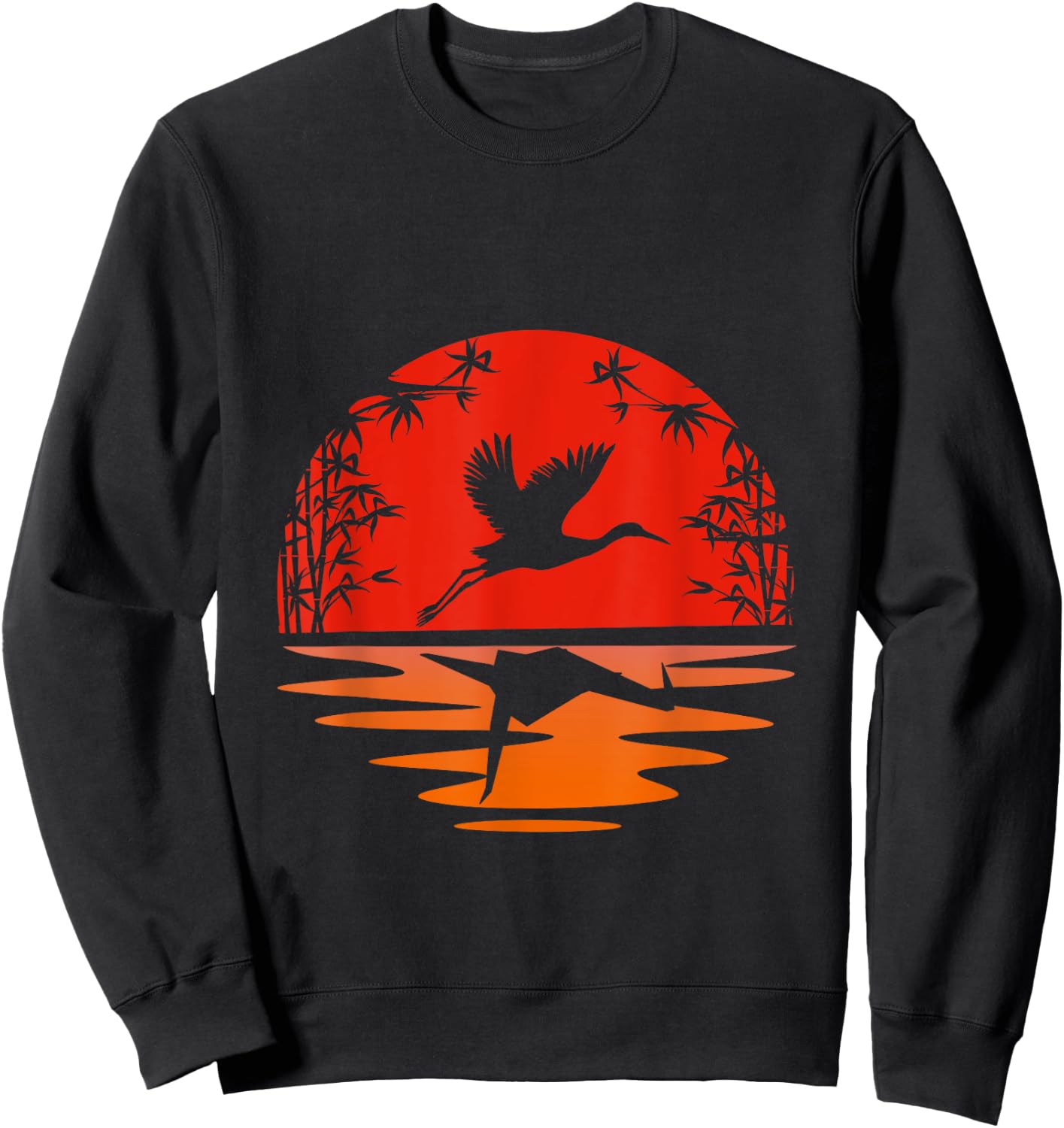 Kranich Mountain Japanese Mountains Natural Stork Bird Origami Sweatshirt - Sweatshirt | Black