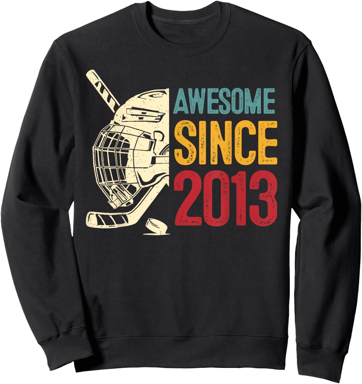 11th Birthday Awesome Since 2013 Ice Hockey Retro Vintage Sweatshirt - Sweatshirt | Black