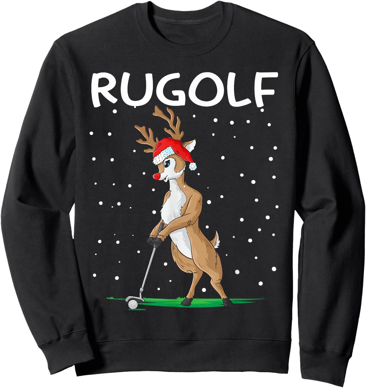 Funny Rugolf Reindeer Christmas Golf Sweatshirt - Sweatshirt | Black