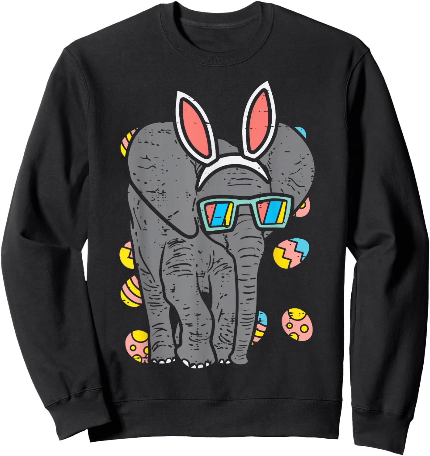 Elephant Bunny Ears Glasses Eggs Easter Day Animal Lover Sweatshirt - Sweatshirt | Black
