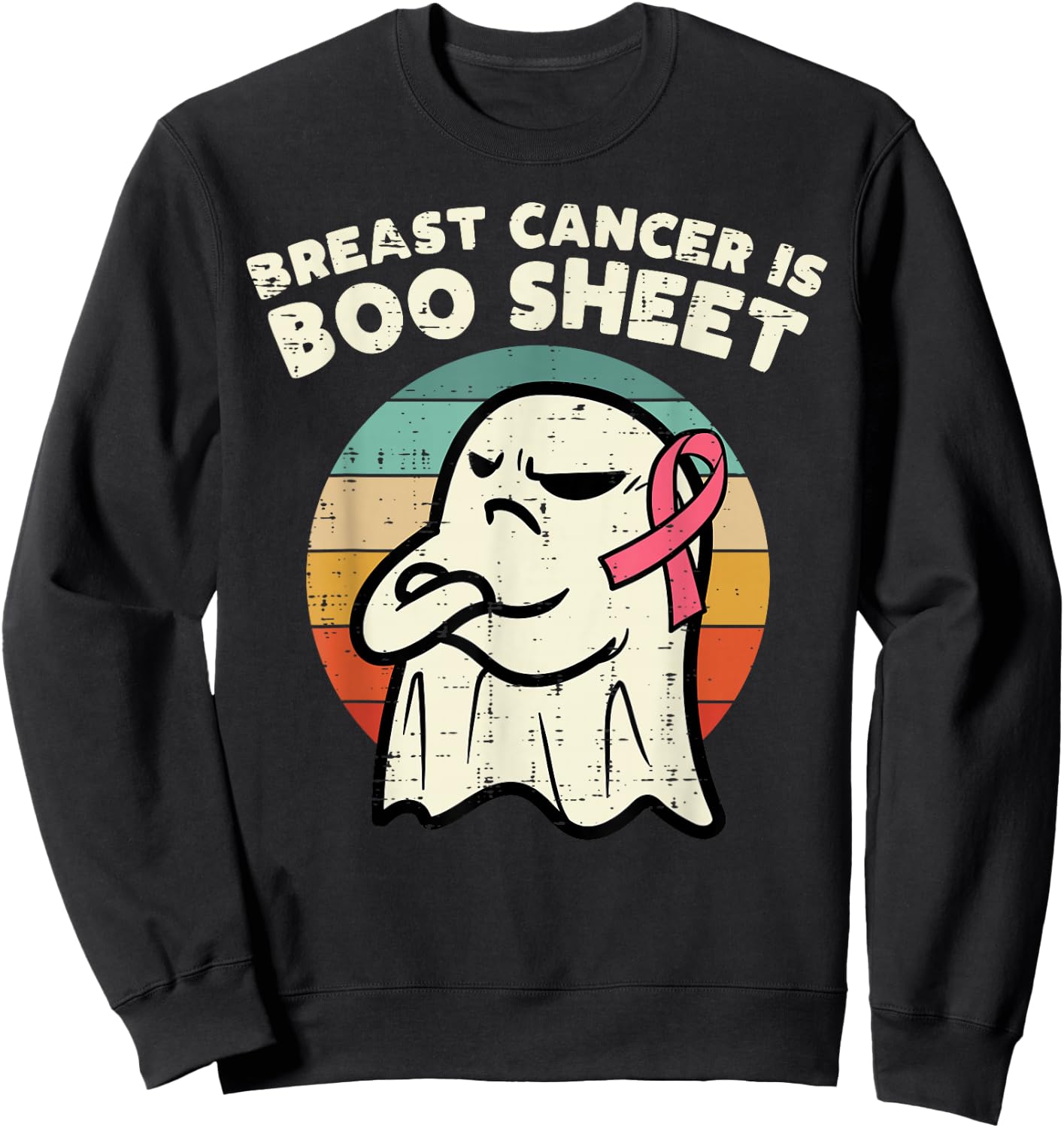 Breast Cancer Boo Sheet Ghost Retro Awareness Men Women Kids Sweatshirt - Sweatshirt | Black
