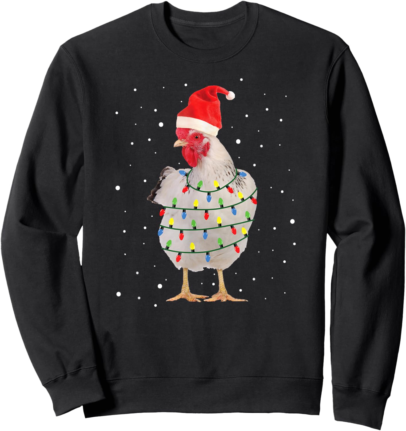 Chicken Christmas Chicken Santa Hat Lights Sweatshirt - Sweatshirt | Black