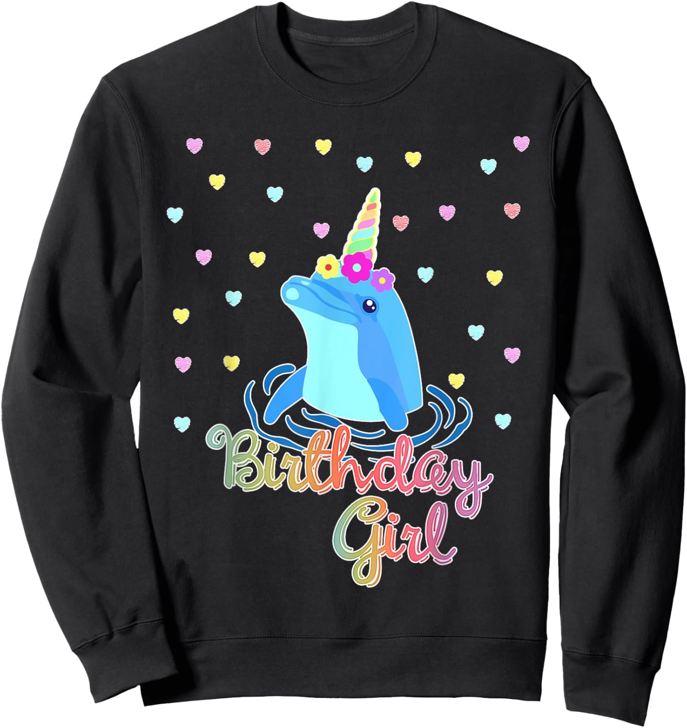 Dolphin Unicorn Birthday Party Outfit Sweatshirt - Sweatshirt | Black
