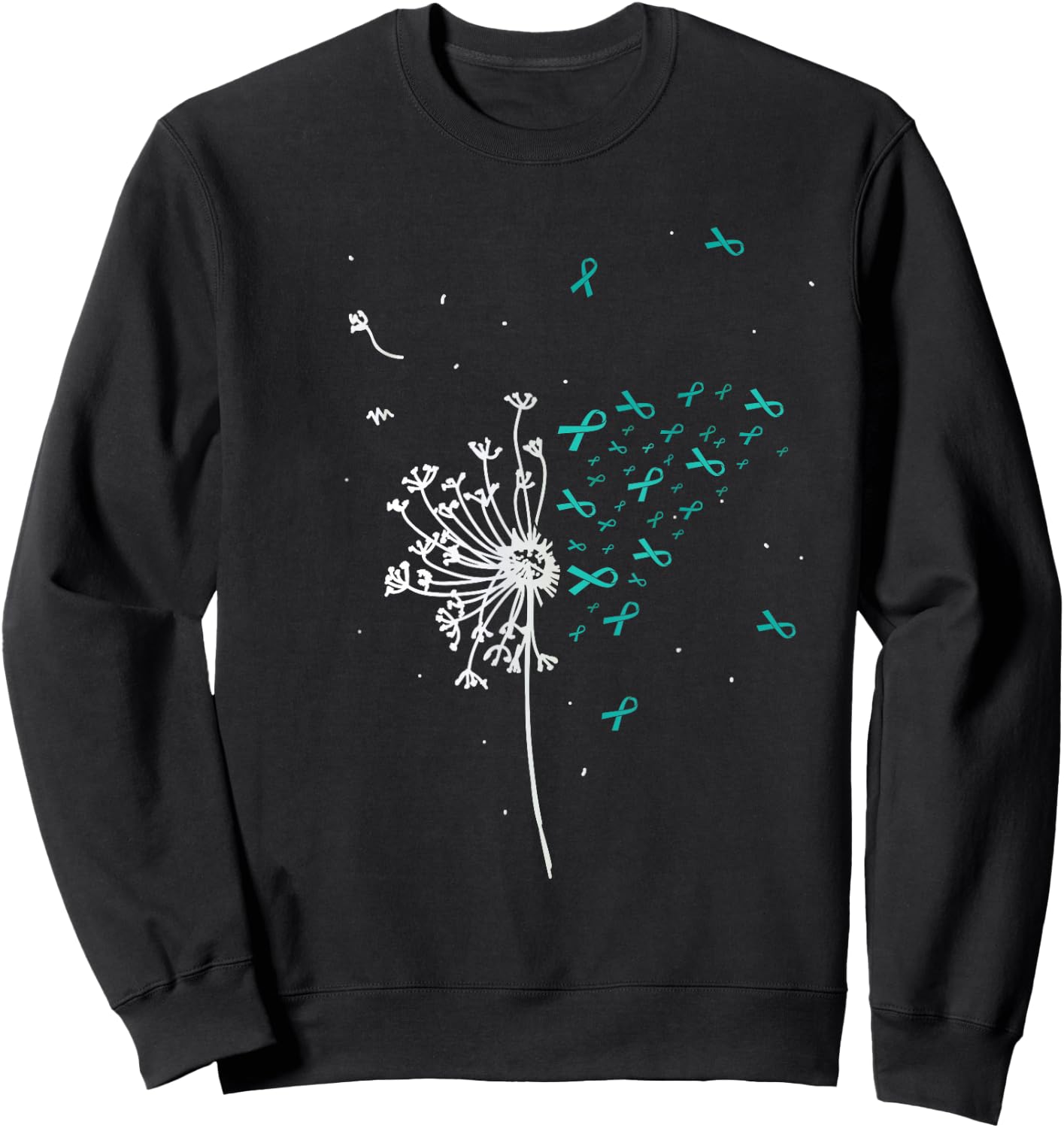 Dandelion Teal Ribbon Cool Ovarian Cancer Awareness Gifts Sweatshirt - Sweatshirt | Black