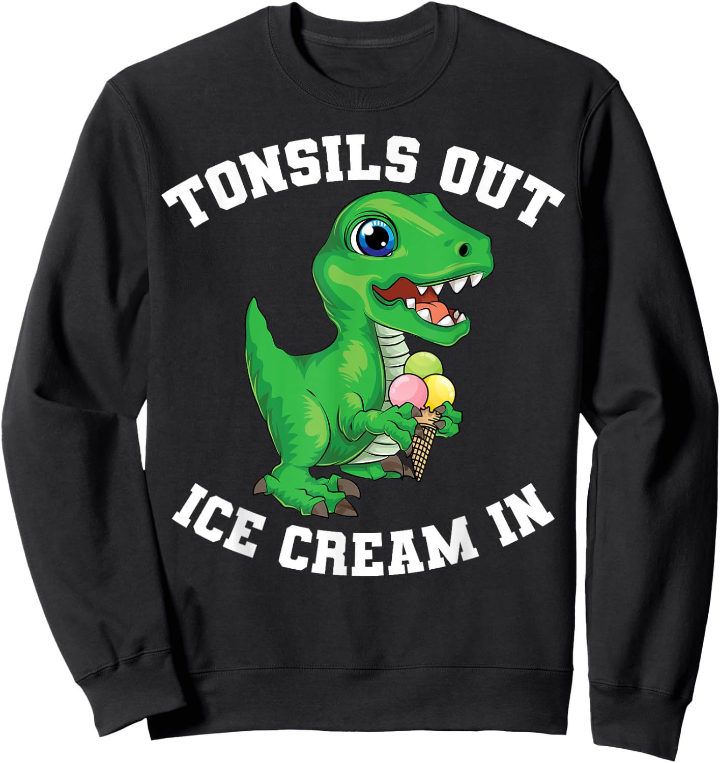 Get Well Gifts Kids Tonsils Dinosaur Tonsillectomy Surgery Sweatshirt - Sweatshirt | Black