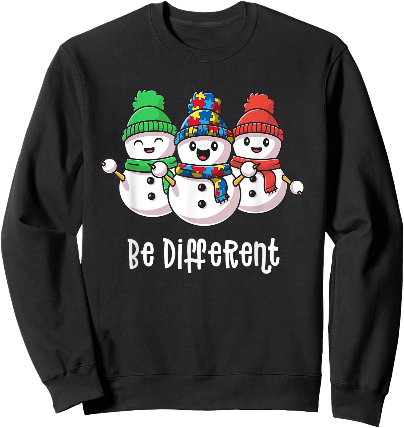 Be Different Snowman Xmas Christmas Autism Awareness Shirt Sweatshirt - Sweatshirt | Black