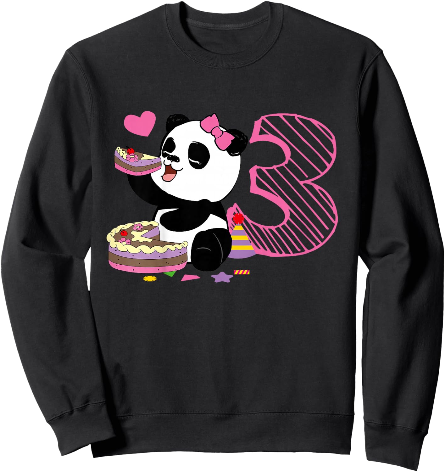 Kids Cute Panda 3 Years Old Girls Birthday Party Sweatshirt - Sweatshirt | Black