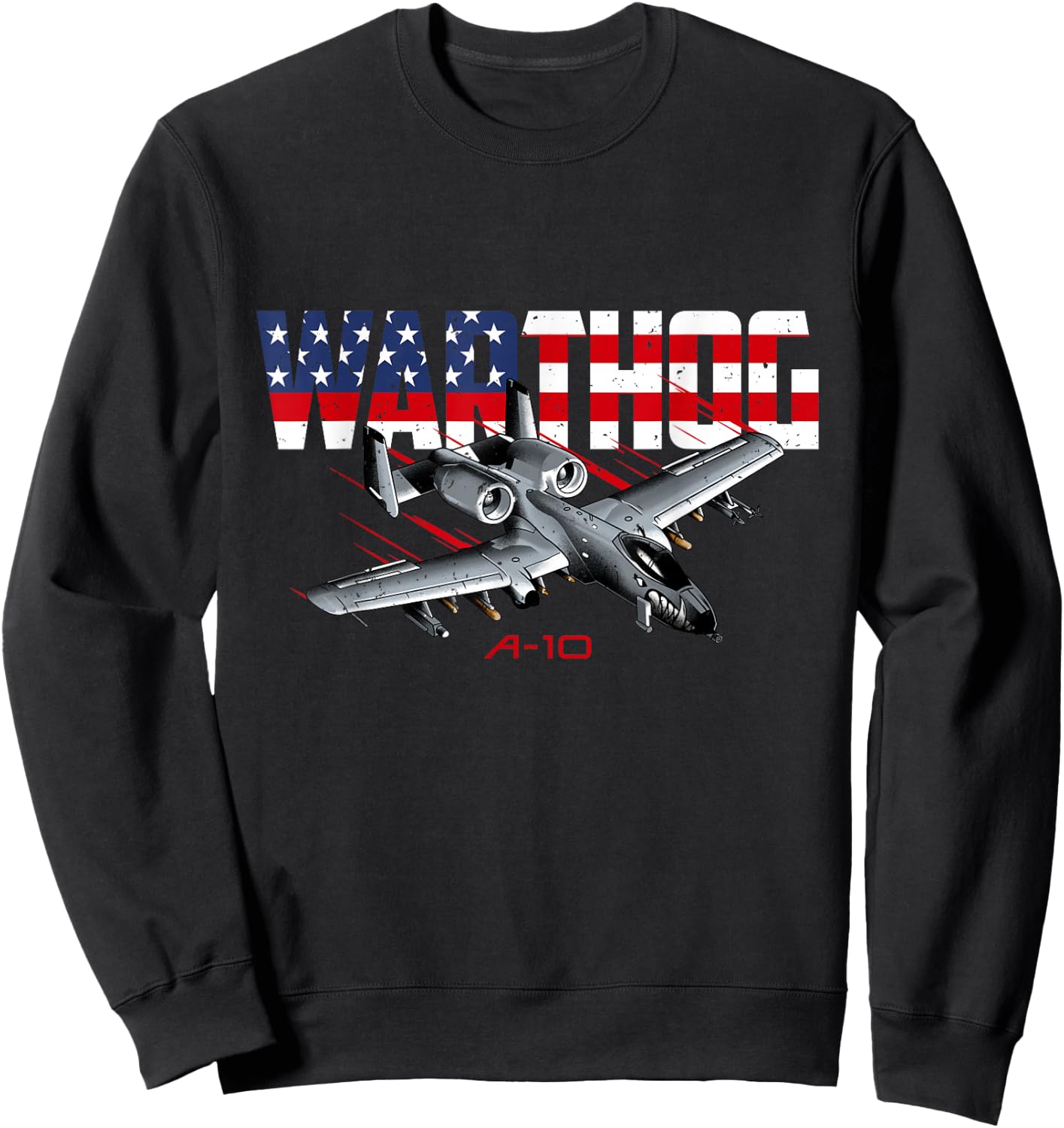 Military Airplane A-10 Warthog American Flag Sweatshirt - Sweatshirt | Black