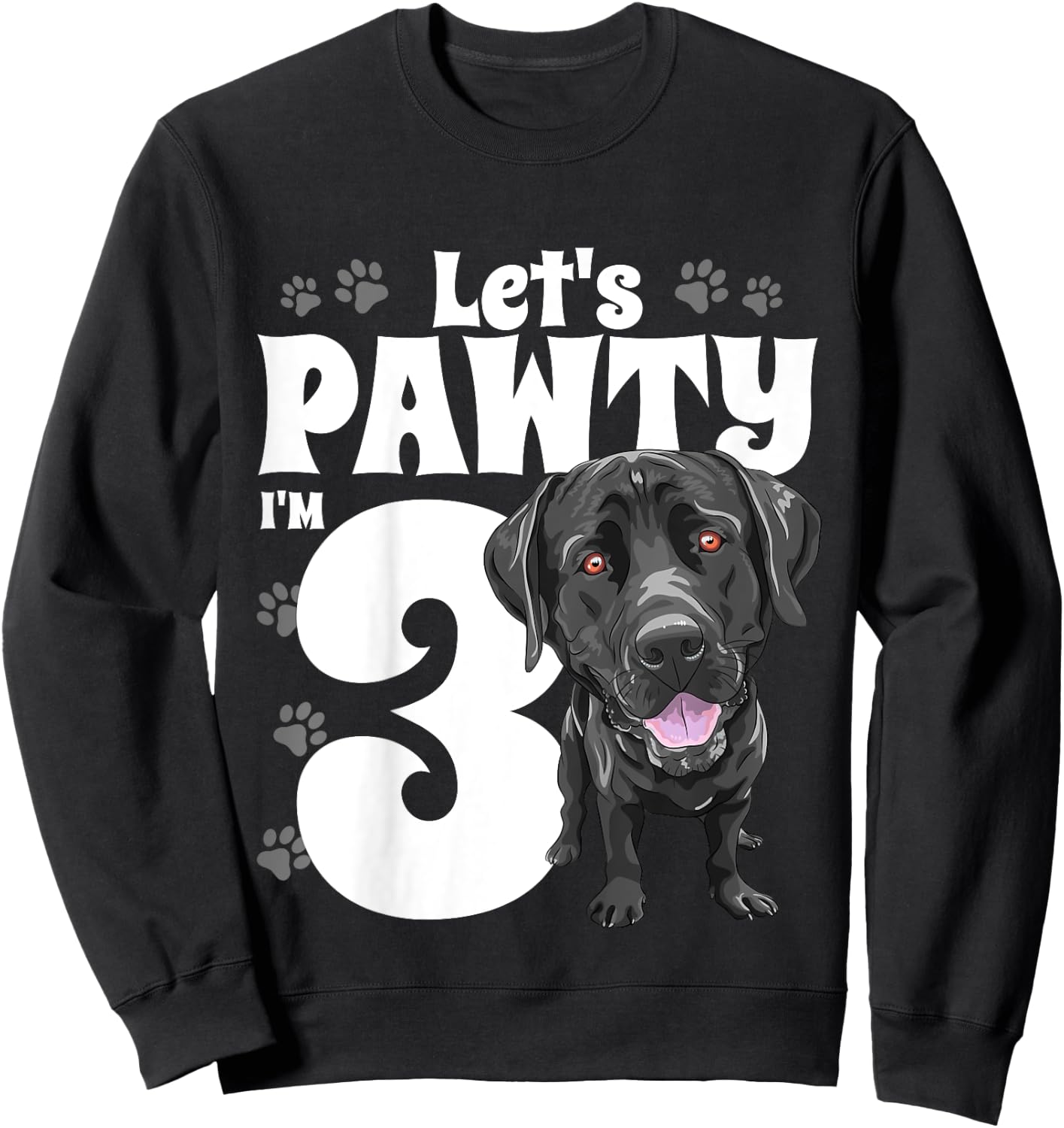 3 Year Old Black Lab Dog Birthday Pawty Labrador 3rd Gift Kids Sweatshirt - Sweatshirt | Black