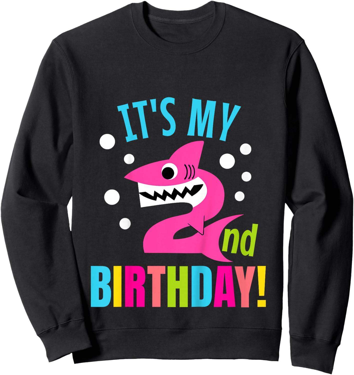 Kids 2 Year Old 2nd Shark Party Birthday Baby Gift Girls And Boys Sweatshirt - Sweatshirt | Black