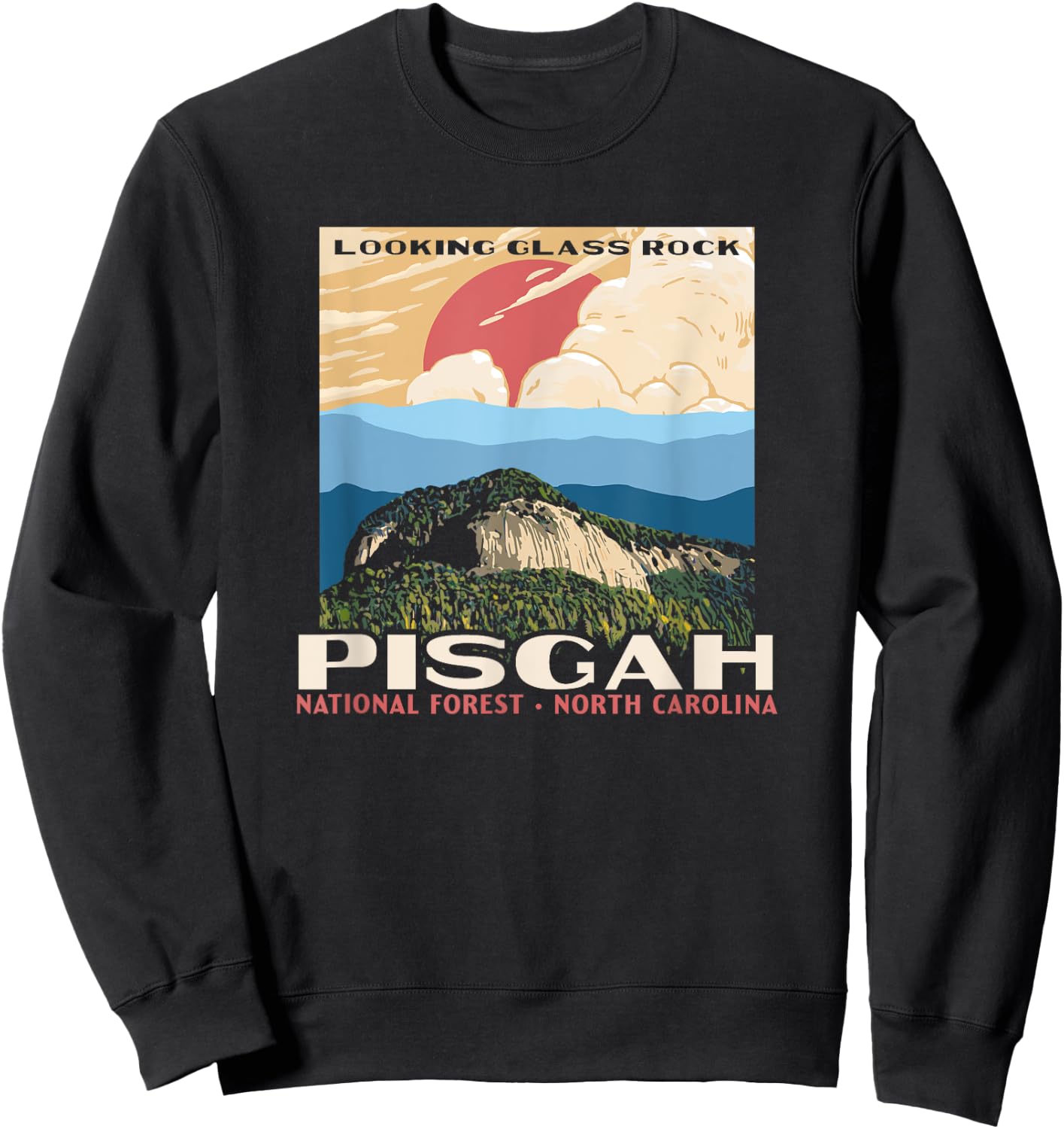 Retro Pisgah National Forest WPA Style Vintage Graphic Sweatshirt - Sweatshirt | Black
