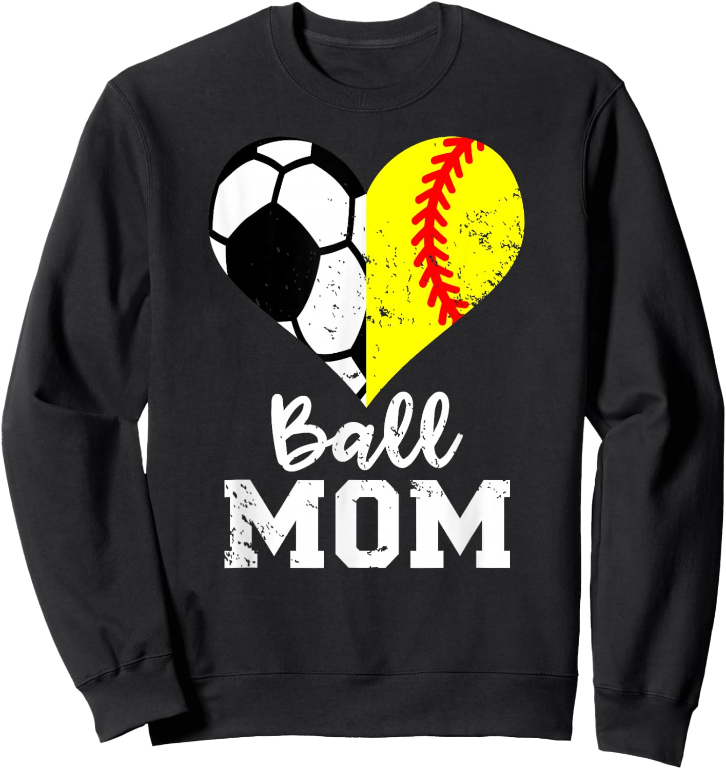 Ball Mom Heart Funny Softball Soccer Mom Sweatshirt - Sweatshirt | Black
