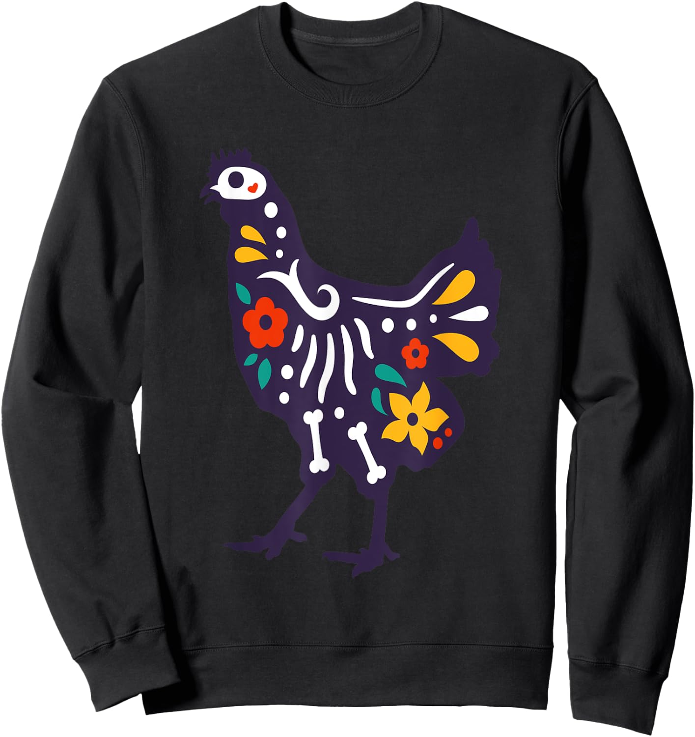 Cute Sugar Skull Day Dead Chicken Colorful Farm Lover Sweatshirt - Sweatshirt | Black