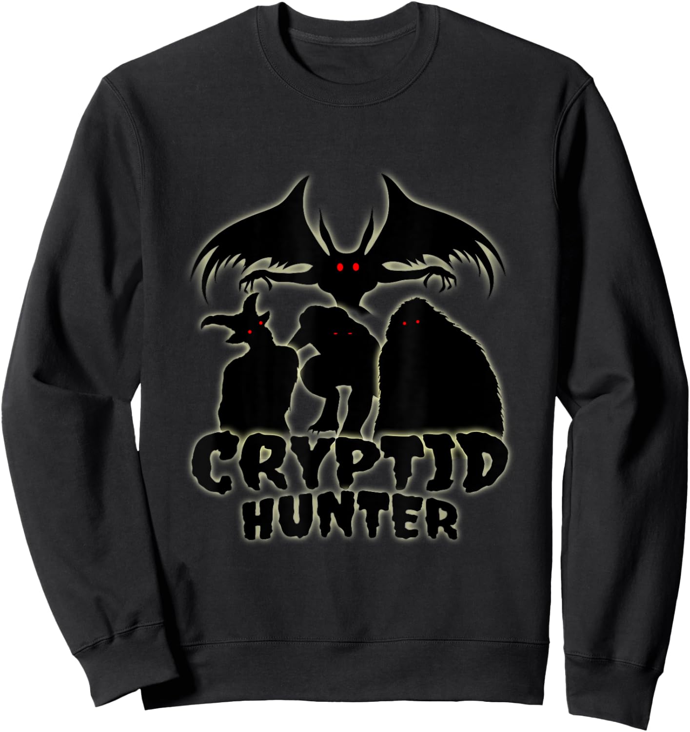 Cryptid Hunter with Goatman Memo Mothman Sweatshirt - Sweatshirt | Black
