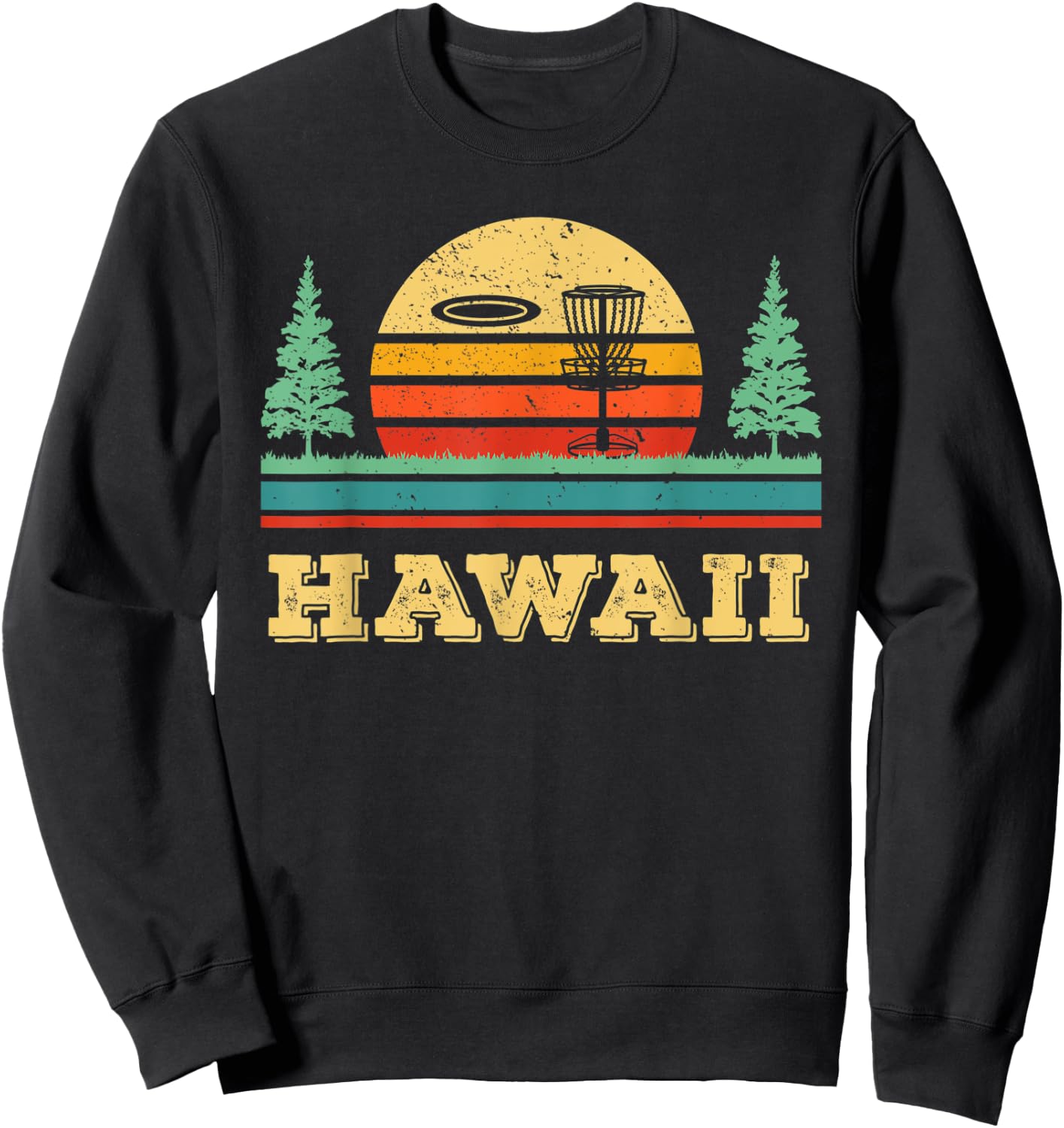 Retro Hawaii Disc Golf Vintage Disk Golfing Golfer Frisbees Sweatshirt - Sweatshirt | Black