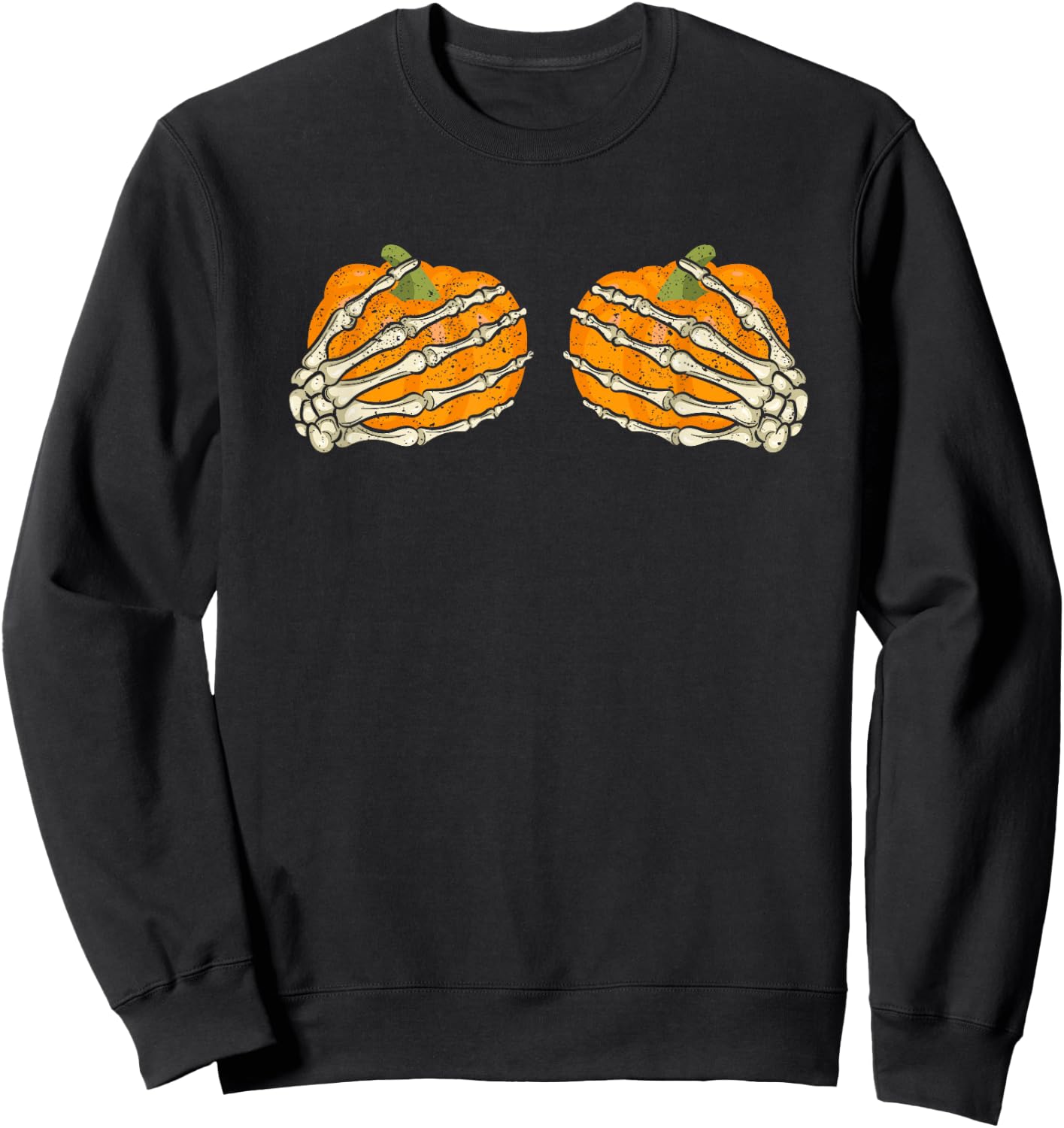 Skeleton Pumpkin Boob Hand Funny Halloween Skeletal Boobs Sweatshirt - Sweatshirt | Black
