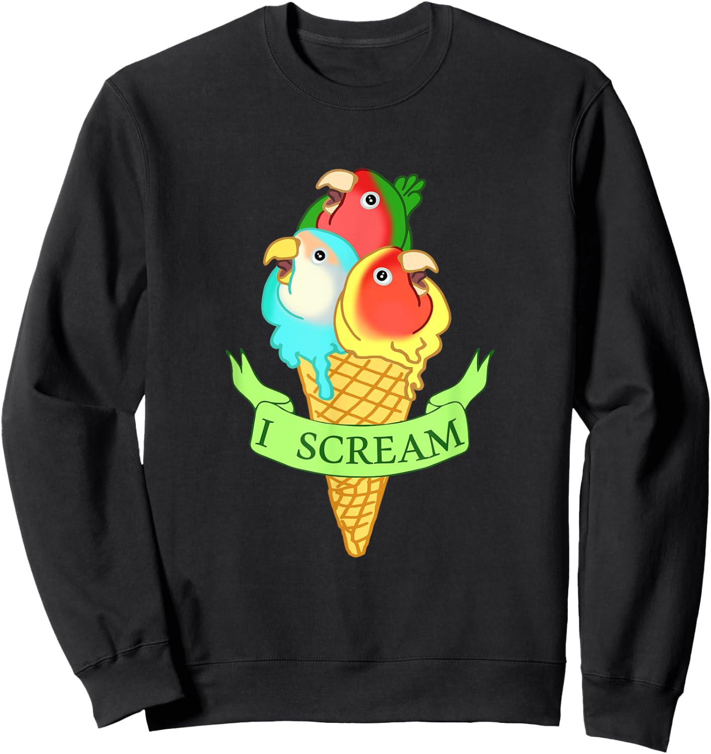 Cute Ice cream Lovebirds , Funny I Scream Parrots Sweatshirt - Sweatshirt | Black
