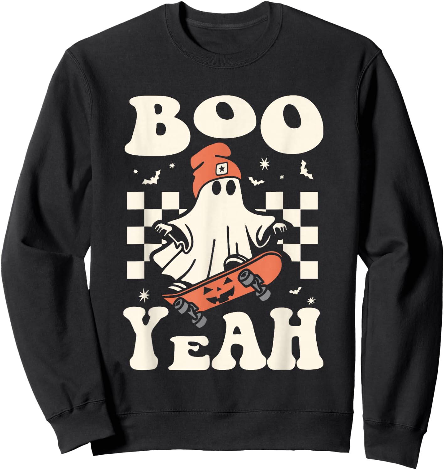 Boo Yeah Halloween Ghost Boys Retro Skateboard Toddler Kids Sweatshirt - Sweatshirt | Black