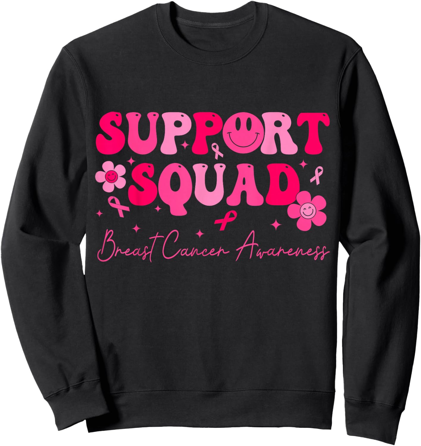 Retro Groovy Support Squad Breast Cancer Awareness Sweatshirt - Sweatshirt | Black