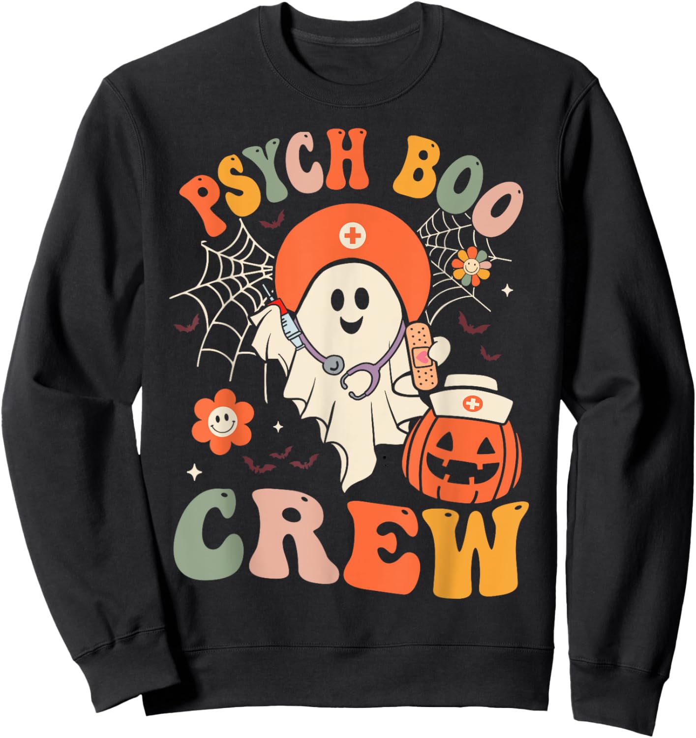 Psych Boo Crew Nurse Funny Halloween Easy Costume Sweatshirt - Sweatshirt | Black