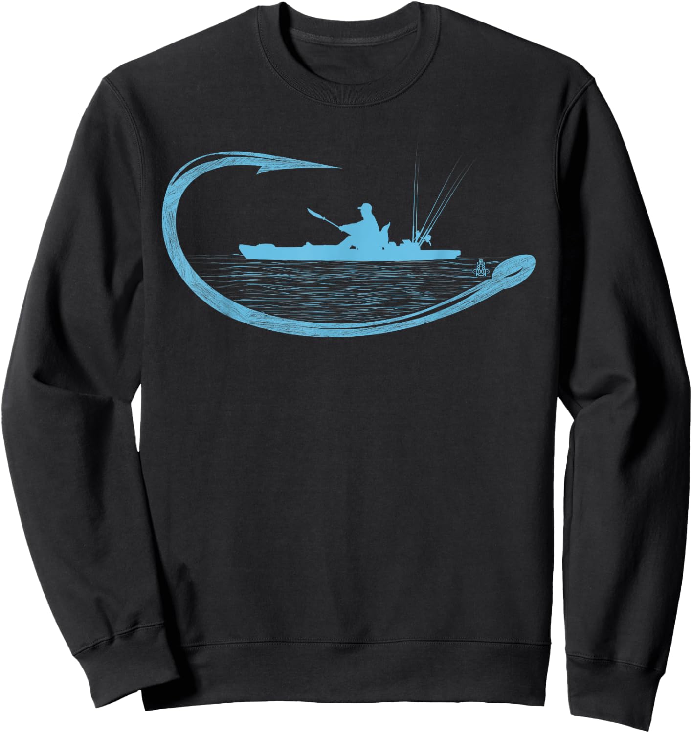 Kayak Fisherman Fishing Hook Graphic Kayaker Angling Sweatshirt - Sweatshirt | Black