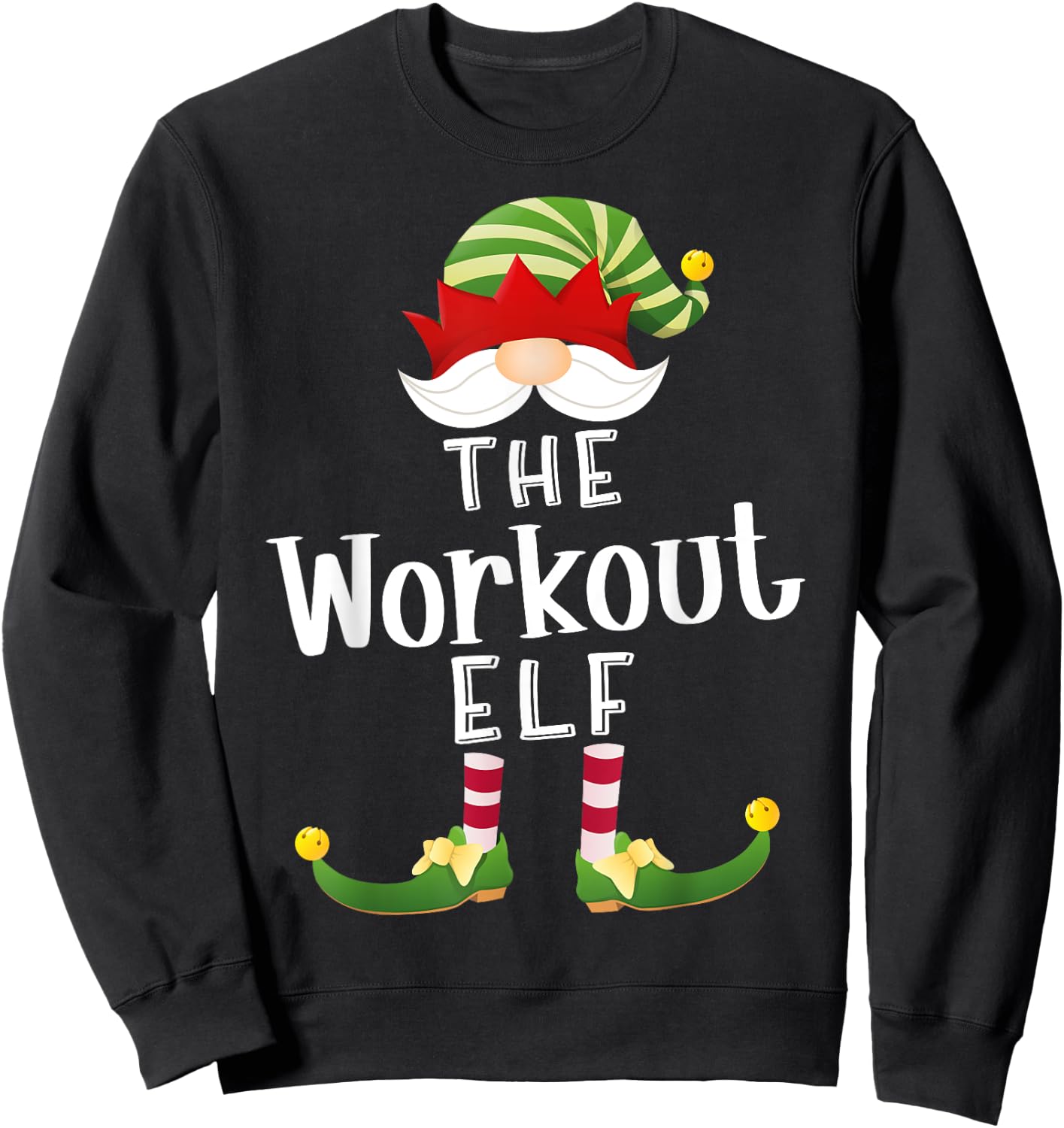 Workout Elf Group Christmas Funny Pajama Party Sweatshirt - Sweatshirt | Black