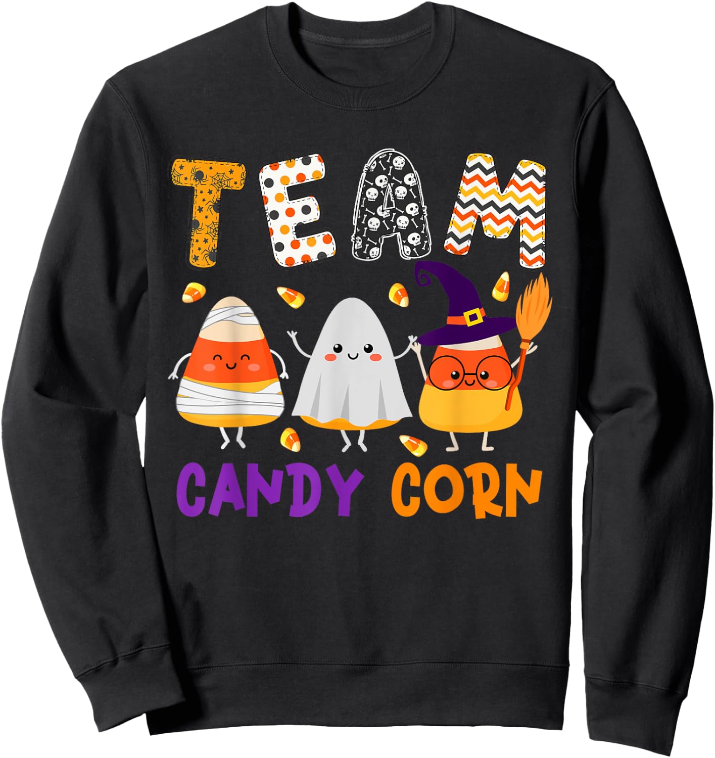 Team Candy Corn Halloween Candy Corns As Witch Boo Mummy Sweatshirt - Sweatshirt | Black