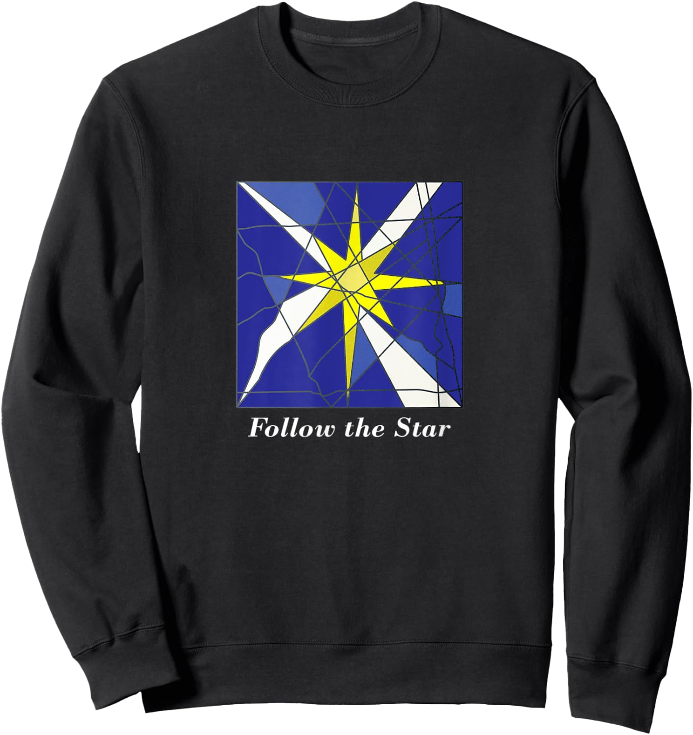 Stained Glass Style Star of Bethlehem Christmas Sweatshirt - Sweatshirt | Black