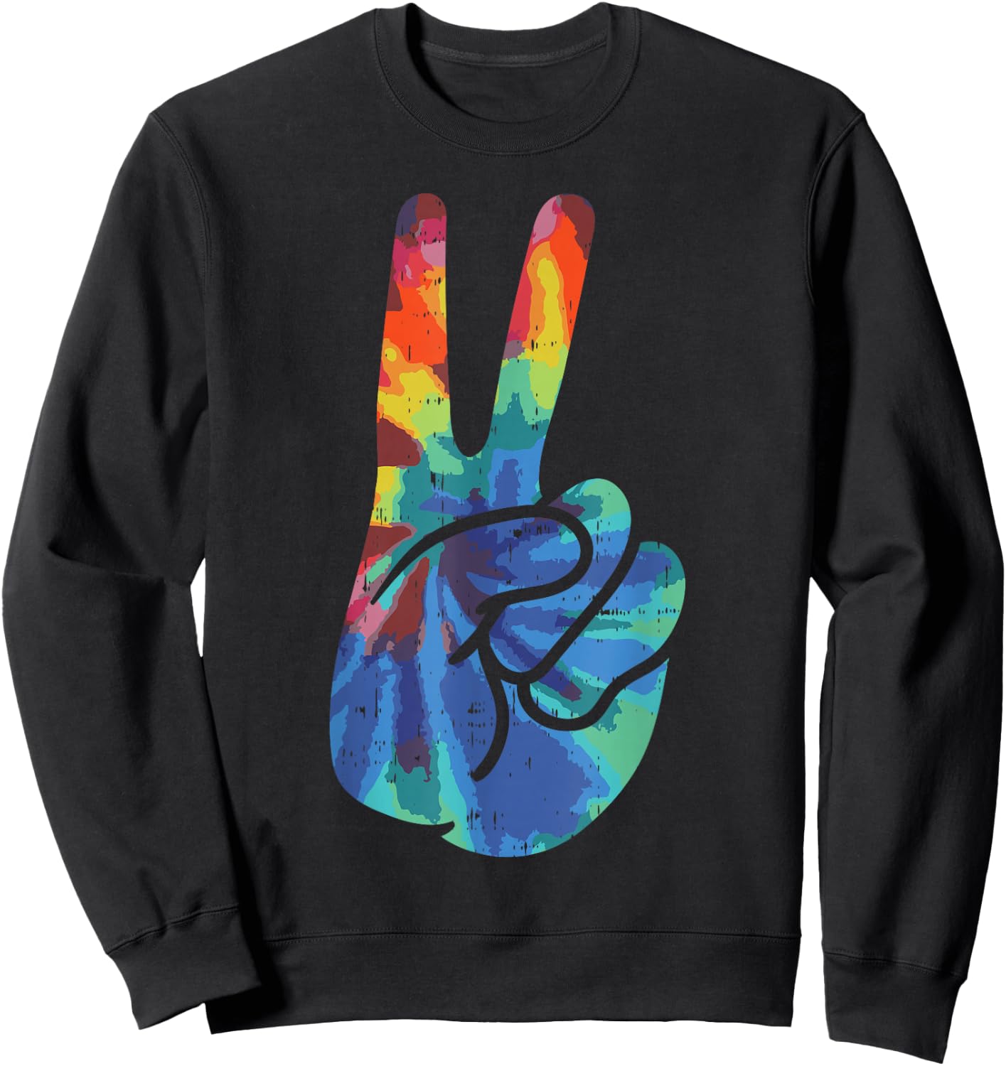 Peace Hand Sign Tie Dye Vintage Psychedelic Hippie Hippy Sweatshirt - Sweatshirt | Black