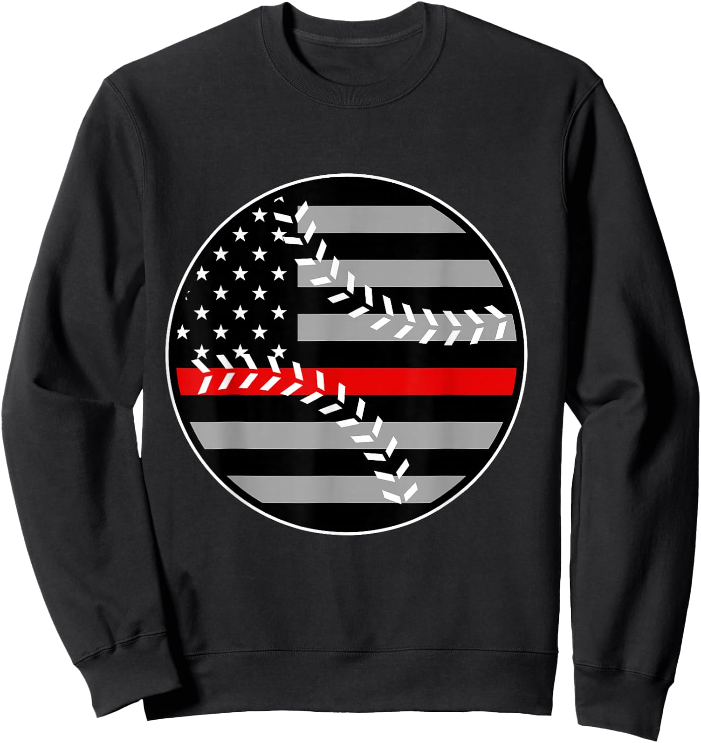 American Flag Red Line Baseball Patriotic Firefighter Sweatshirt - Sweatshirt | Black