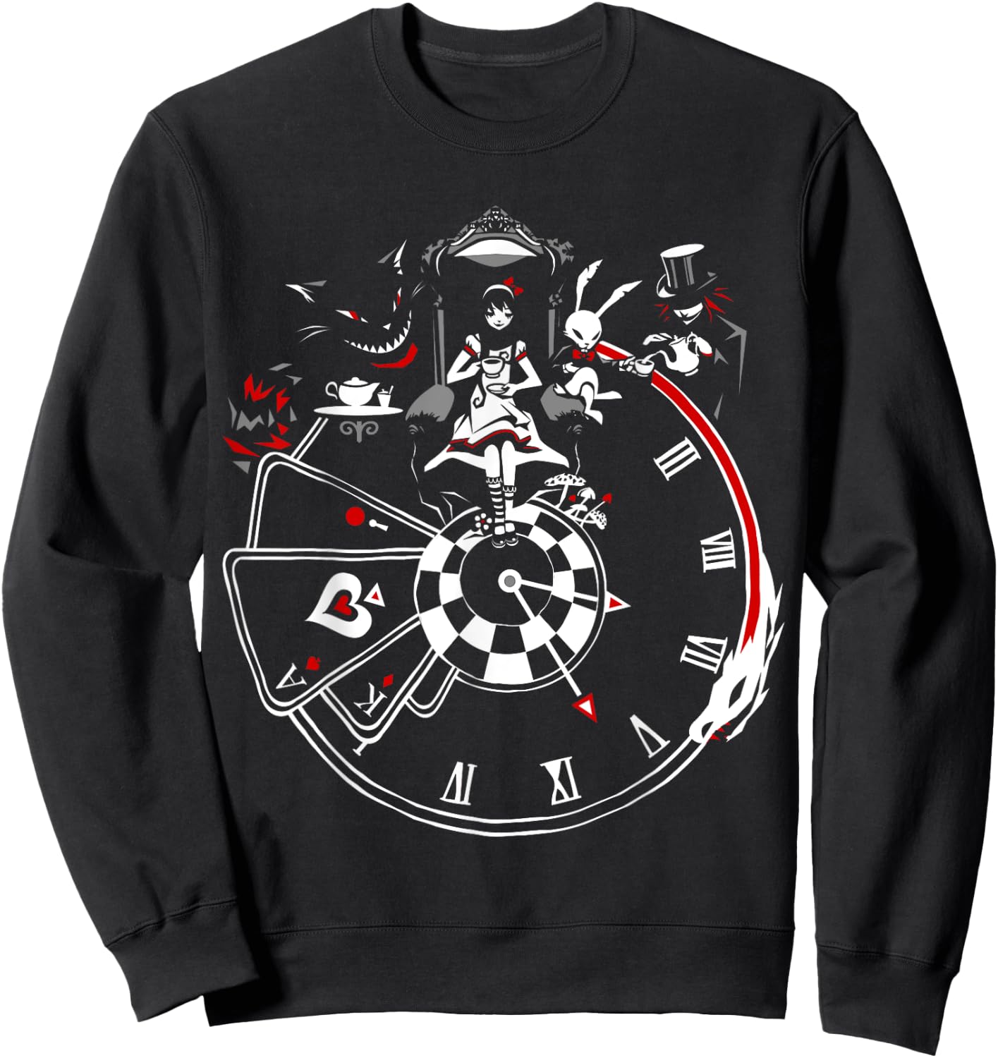 VampireFreaks Alice In Wonderland Clock Sweatshirt - Sweatshirt | Black