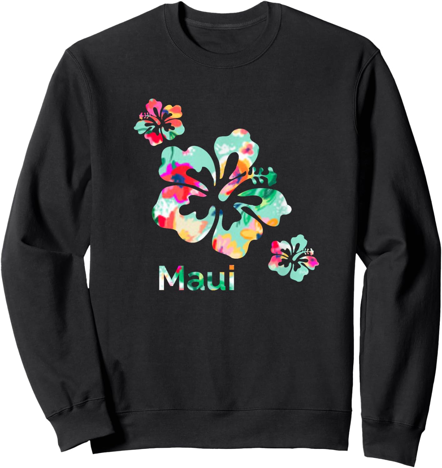 Maui T Shirt Hawaii Islands Hawaiian Hibiscus Flowers Surfer Sweatshirt - Sweatshirt | Black