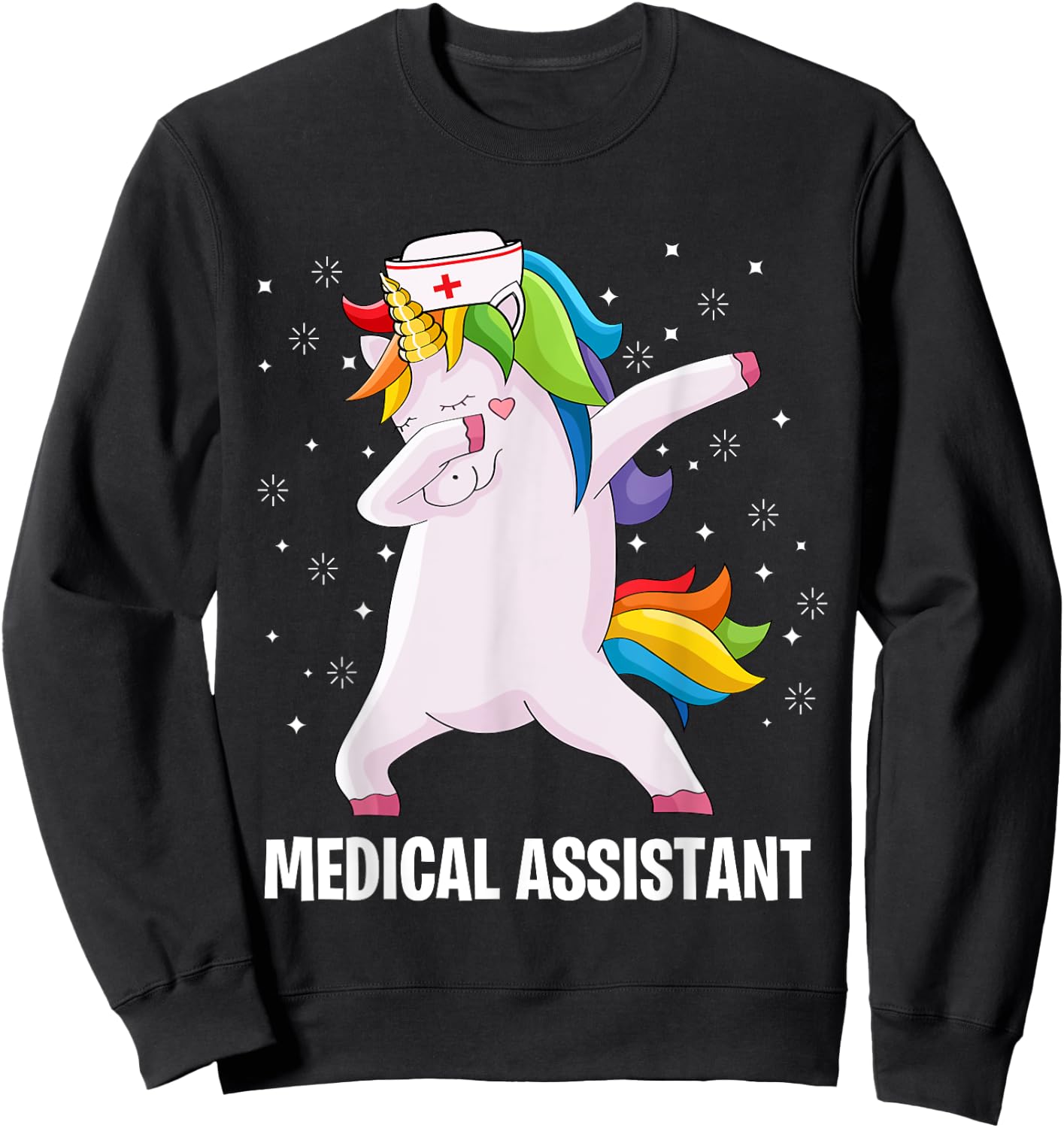 Funny MA Certified Medical Assistant Dabbing Unicorn Sweatshirt - Sweatshirt | Black