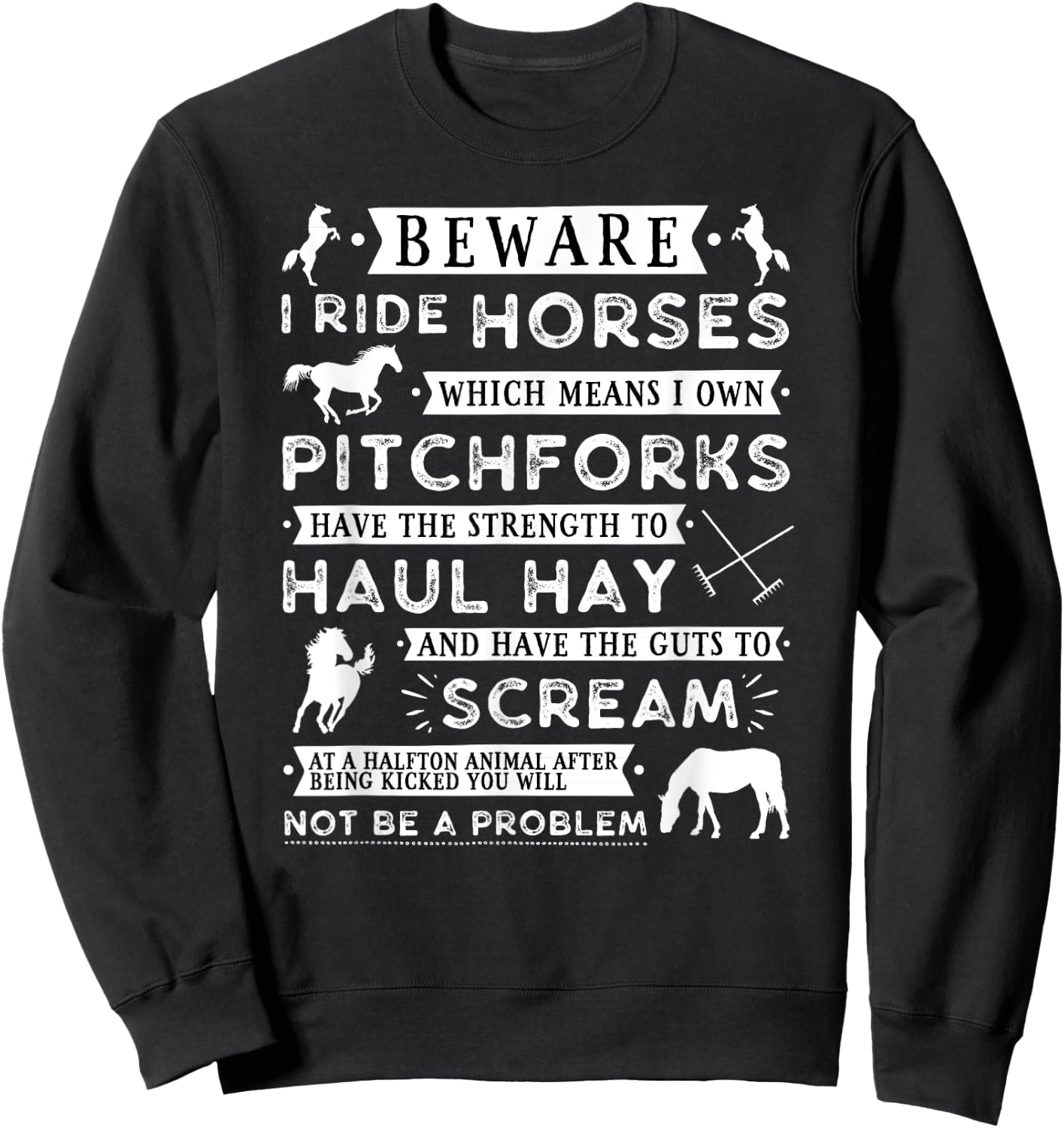 Beware I Ride Horse - Funny Horse Lover Girls Teen Sweatshirt - Sweatshirt | Black