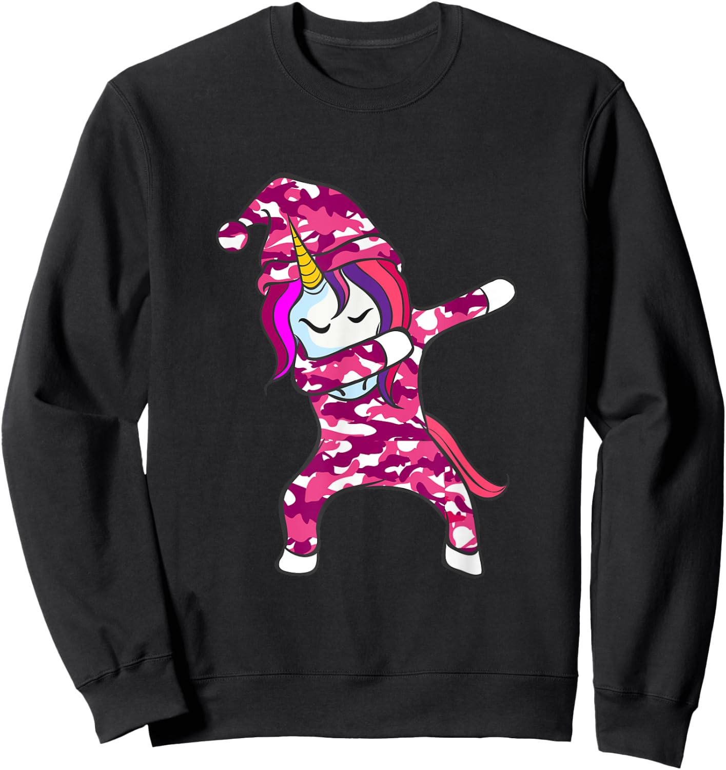 Pink Camo Unicorn Pink Camouflage dabbing unicorn Sweatshirt - Sweatshirt | Black